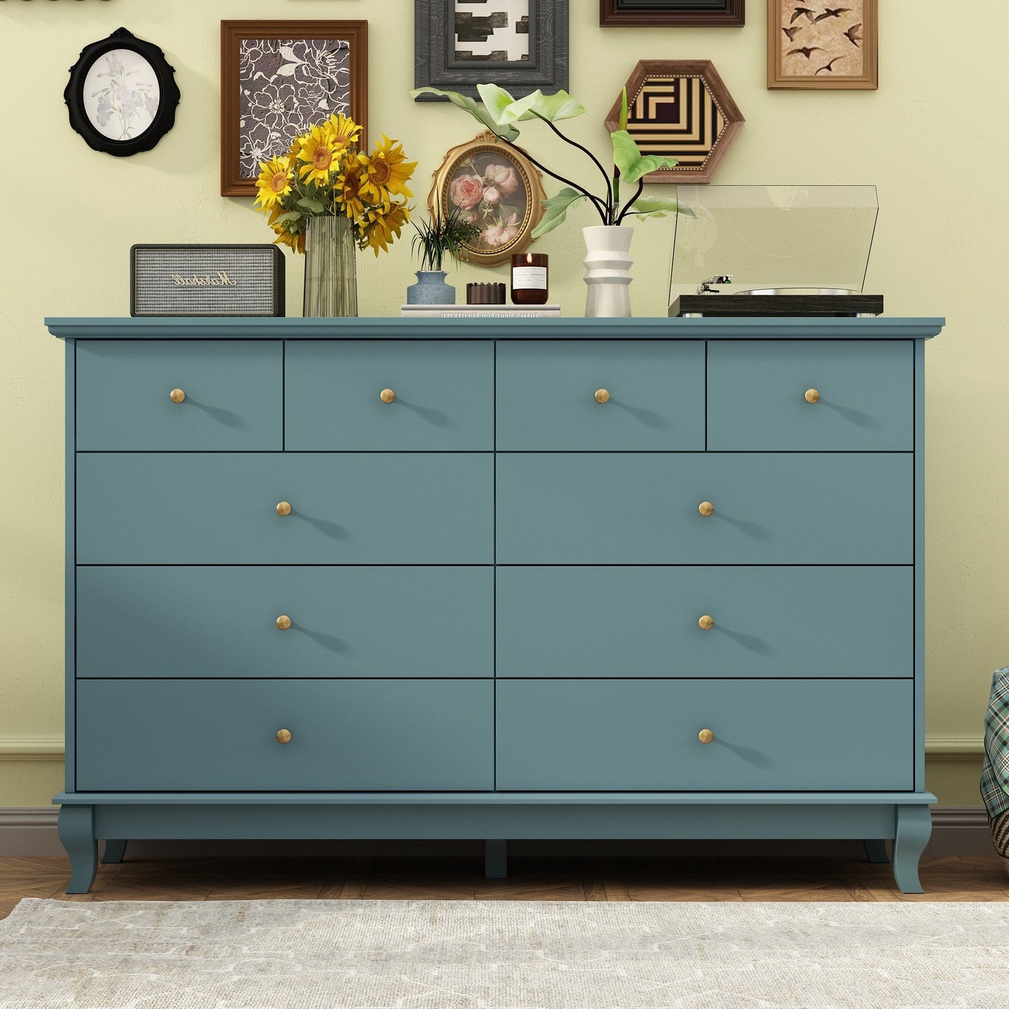 Commode double blanche à 10 tiroirs pour chambre à coucher, grand espace de rangement