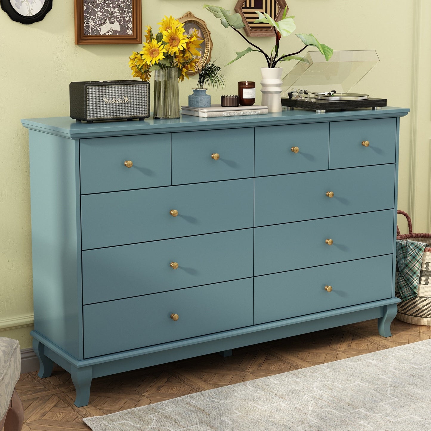 Commode double blanche à 10 tiroirs pour chambre à coucher, grand espace de rangement