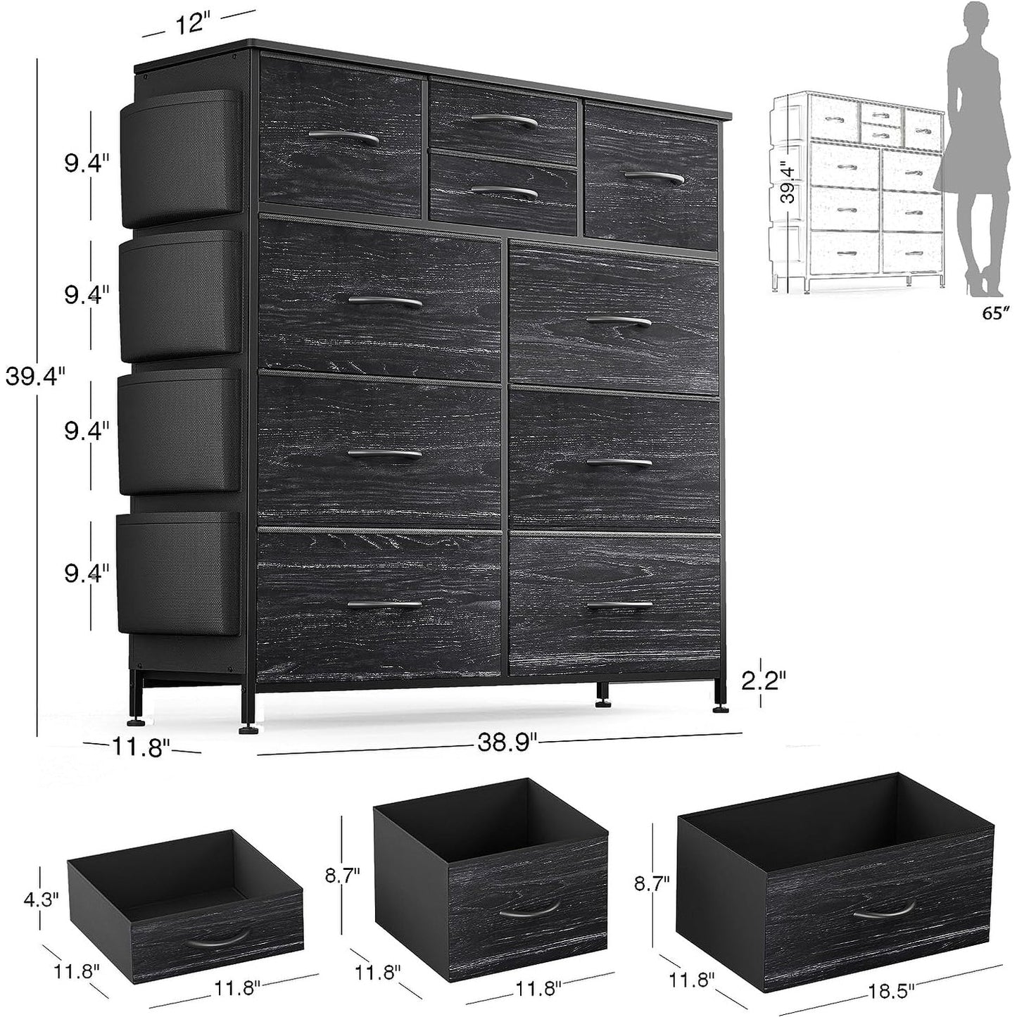 Commode à 10 tiroirs en tissu, armoire de rangement, unité de rangement pour chambre à coucher