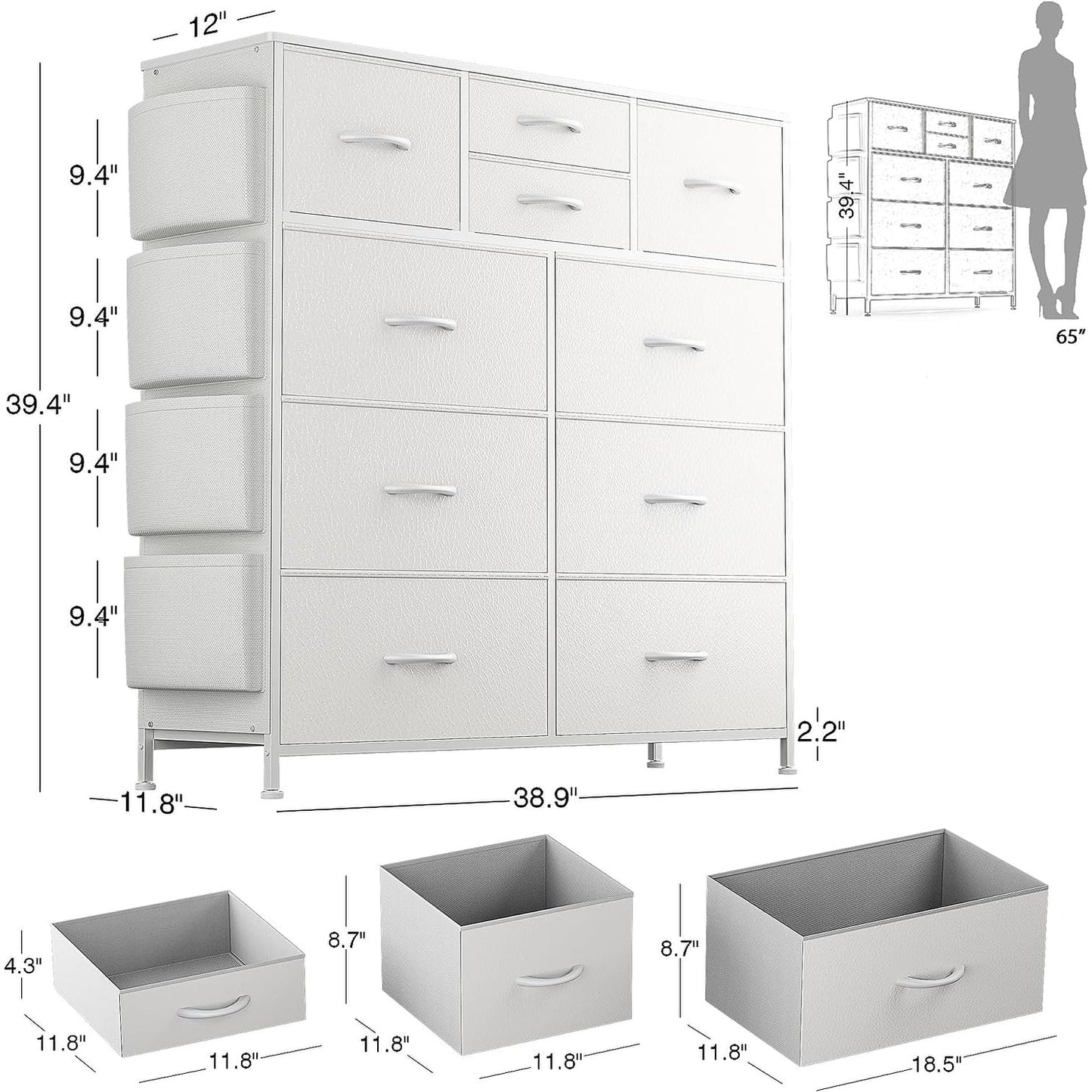 Commode à 10 tiroirs en tissu, armoire de rangement, unité de rangement pour chambre à coucher