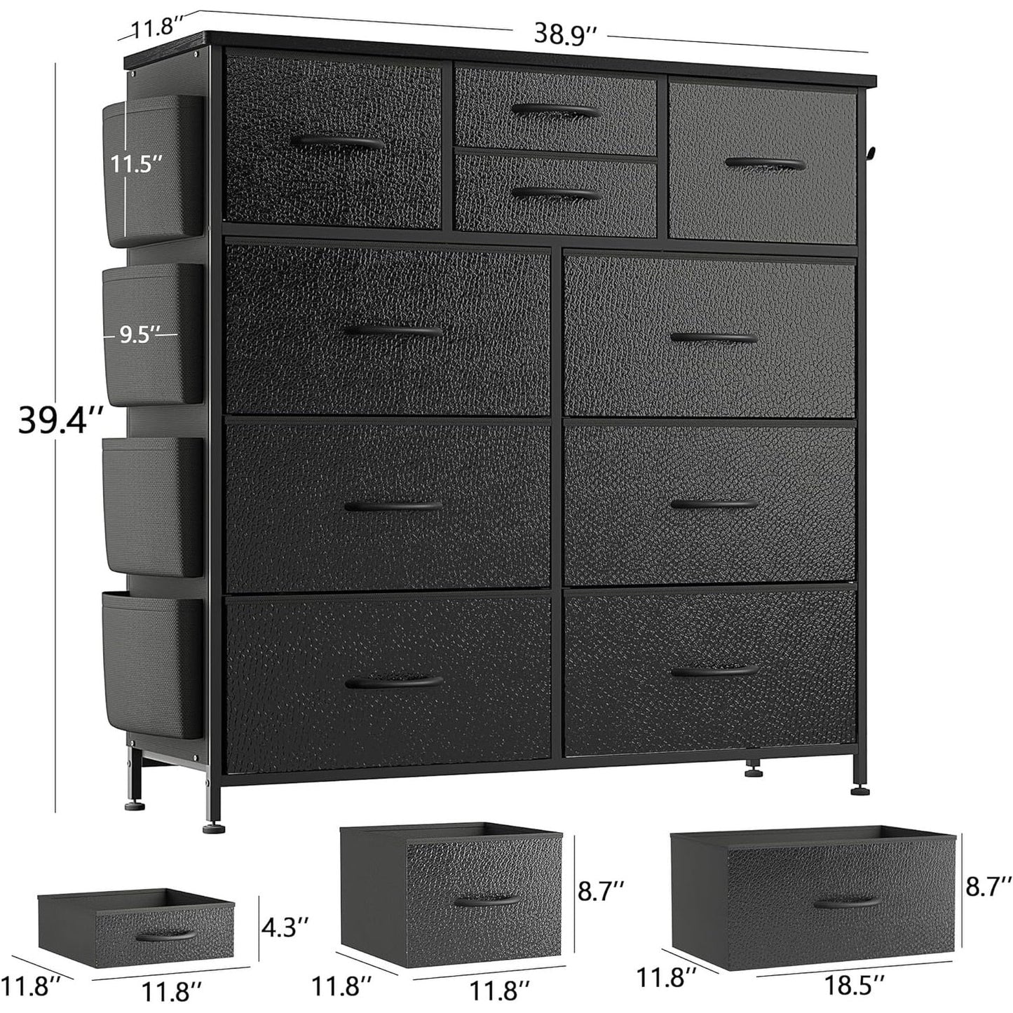 Commode à 10 tiroirs en tissu, armoire de rangement, unité de rangement pour chambre à coucher