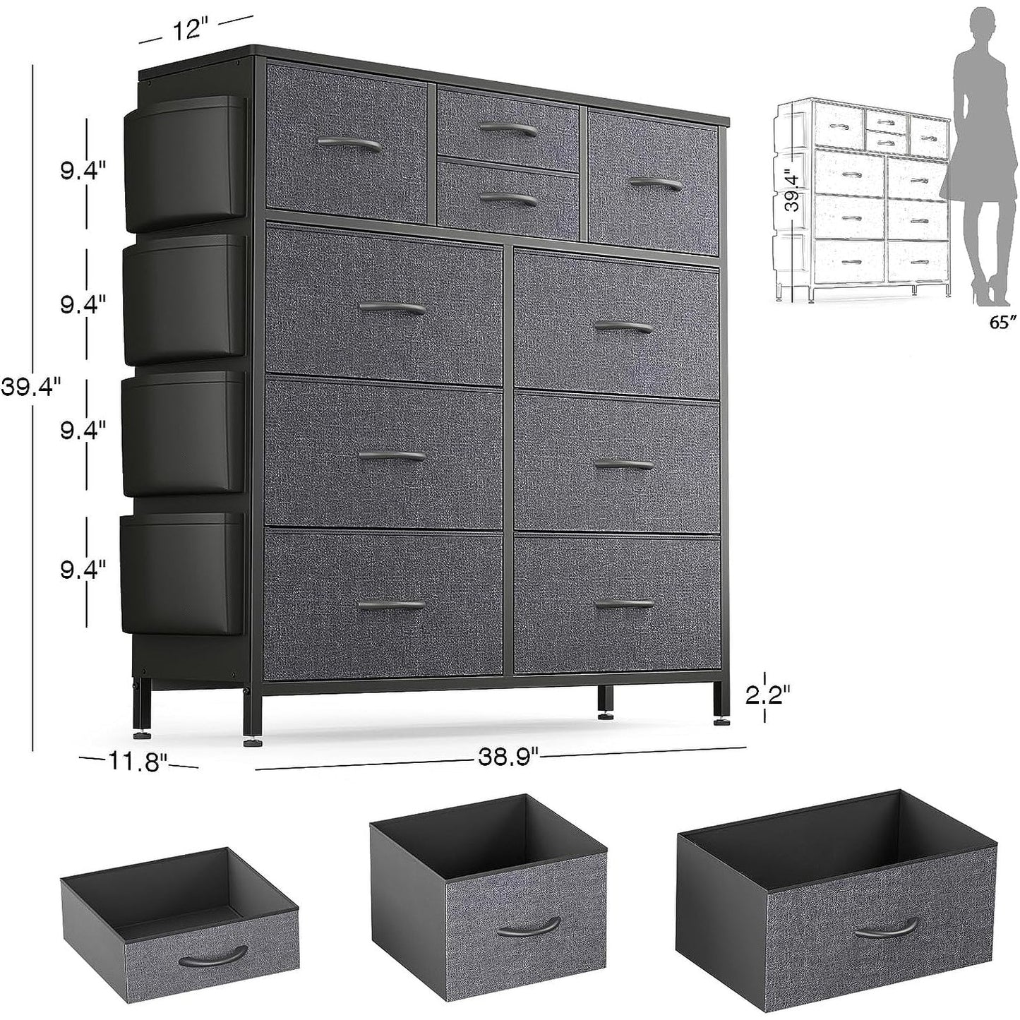 Commode à 10 tiroirs en tissu, armoire de rangement, unité de rangement pour chambre à coucher