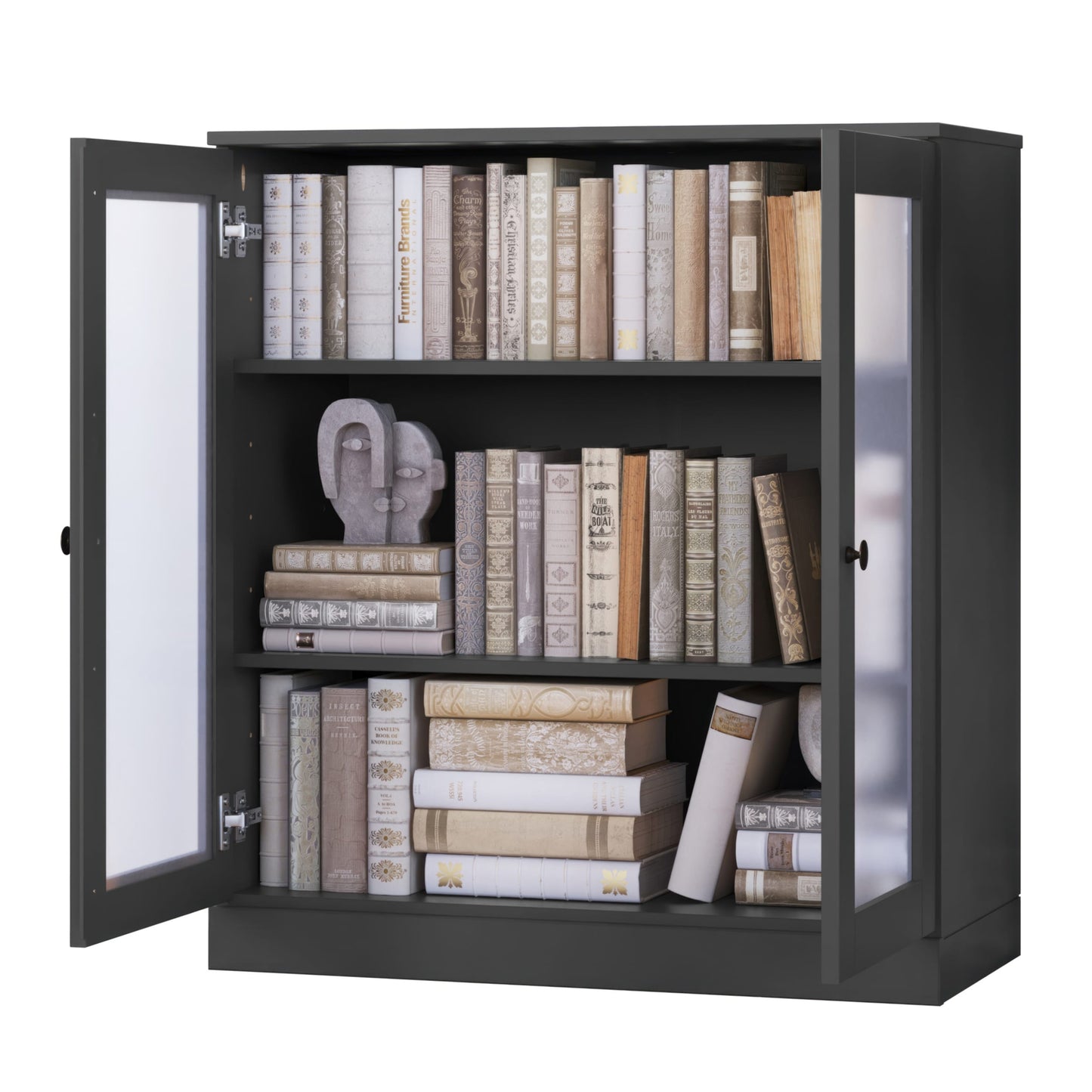 Bibliothèque 100 % bois massif à 3 étagères avec portes en option par Palace Imports