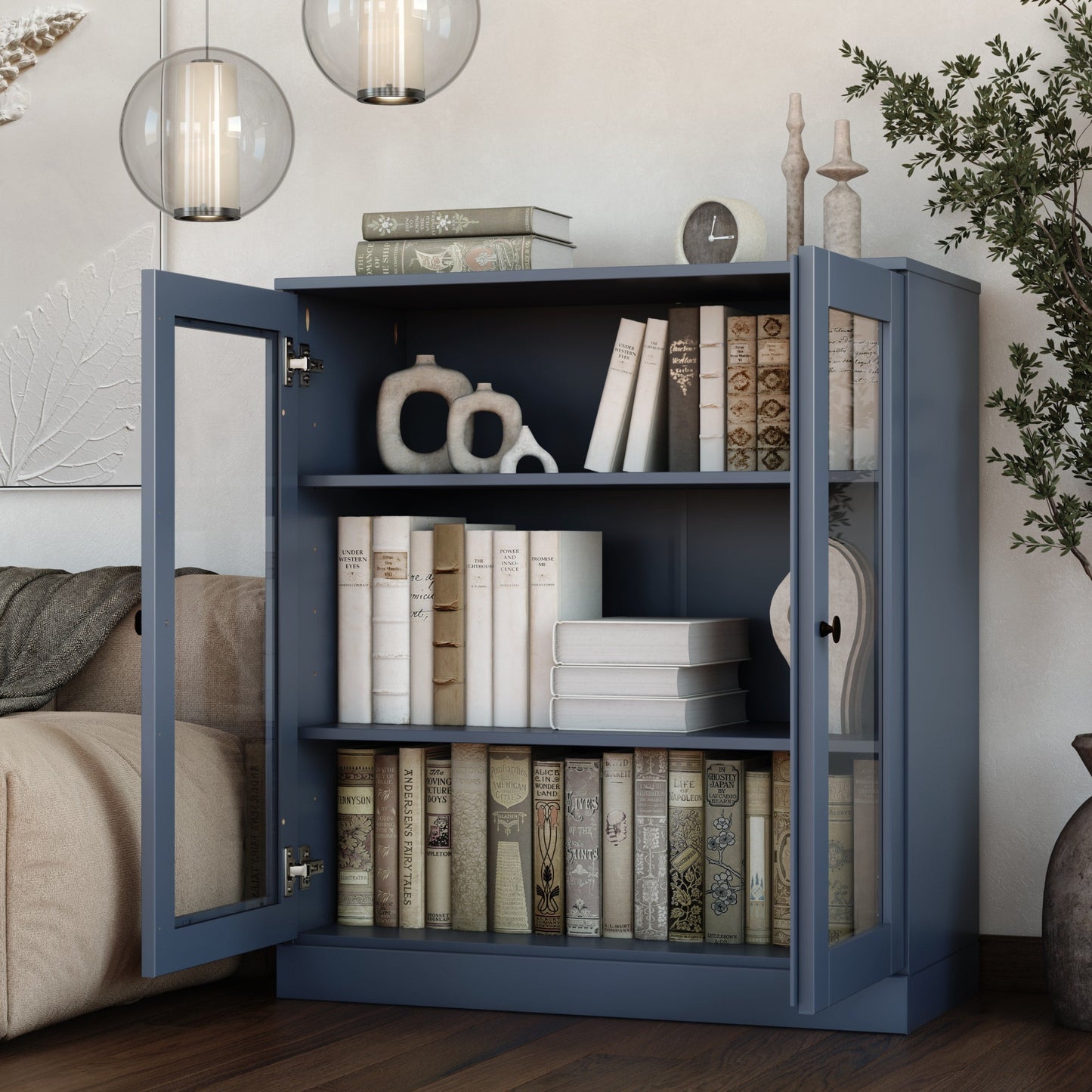 Bibliothèque 100 % bois massif à 3 étagères avec portes en option par Palace Imports