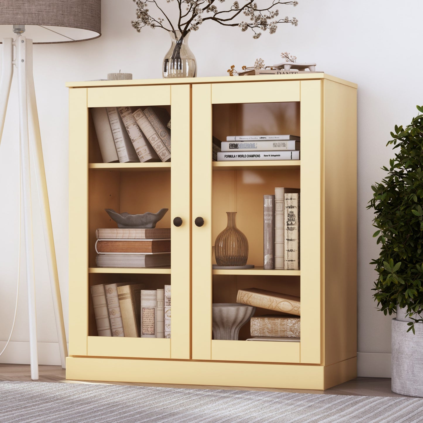 Bibliothèque 100 % bois massif à 3 étagères avec portes en option par Palace Imports