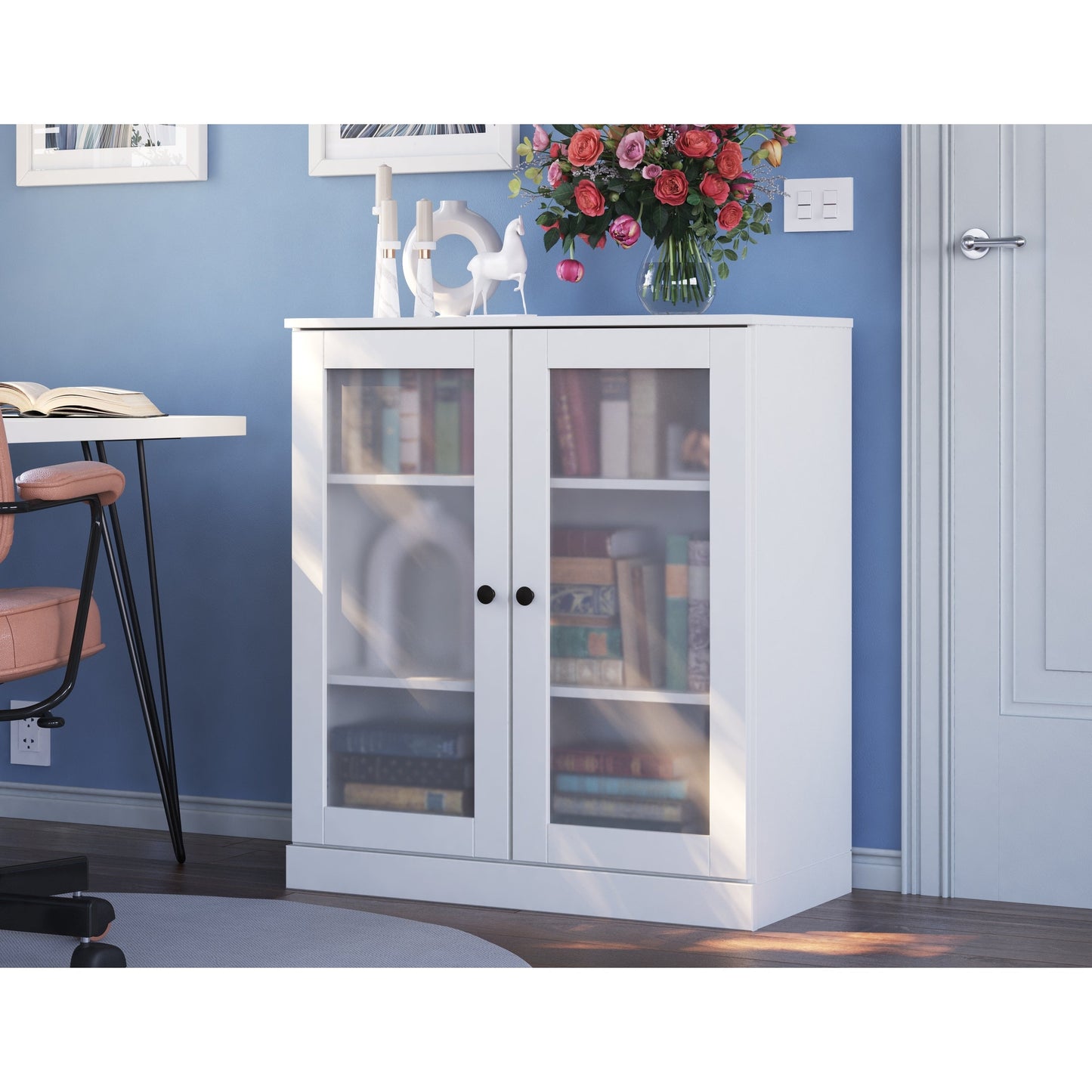 Bibliothèque 100 % bois massif à 3 étagères avec portes en option par Palace Imports