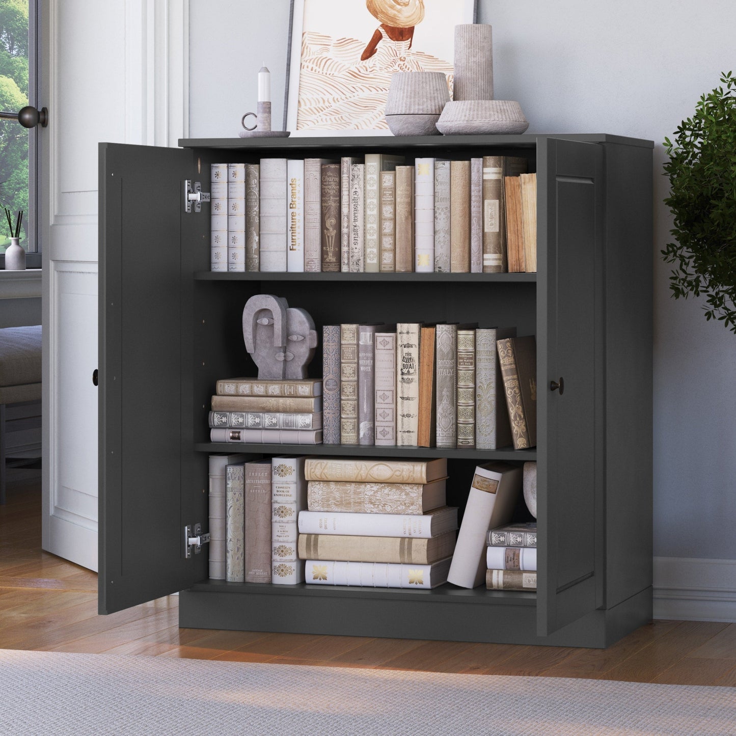 Bibliothèque 100 % bois massif à 3 étagères avec portes en option par Palace Imports