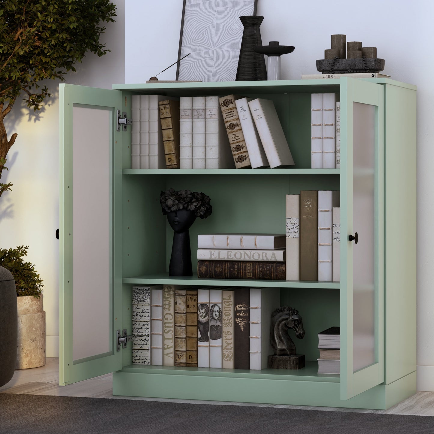 Bibliothèque 100 % bois massif à 3 étagères avec portes en option par Palace Imports