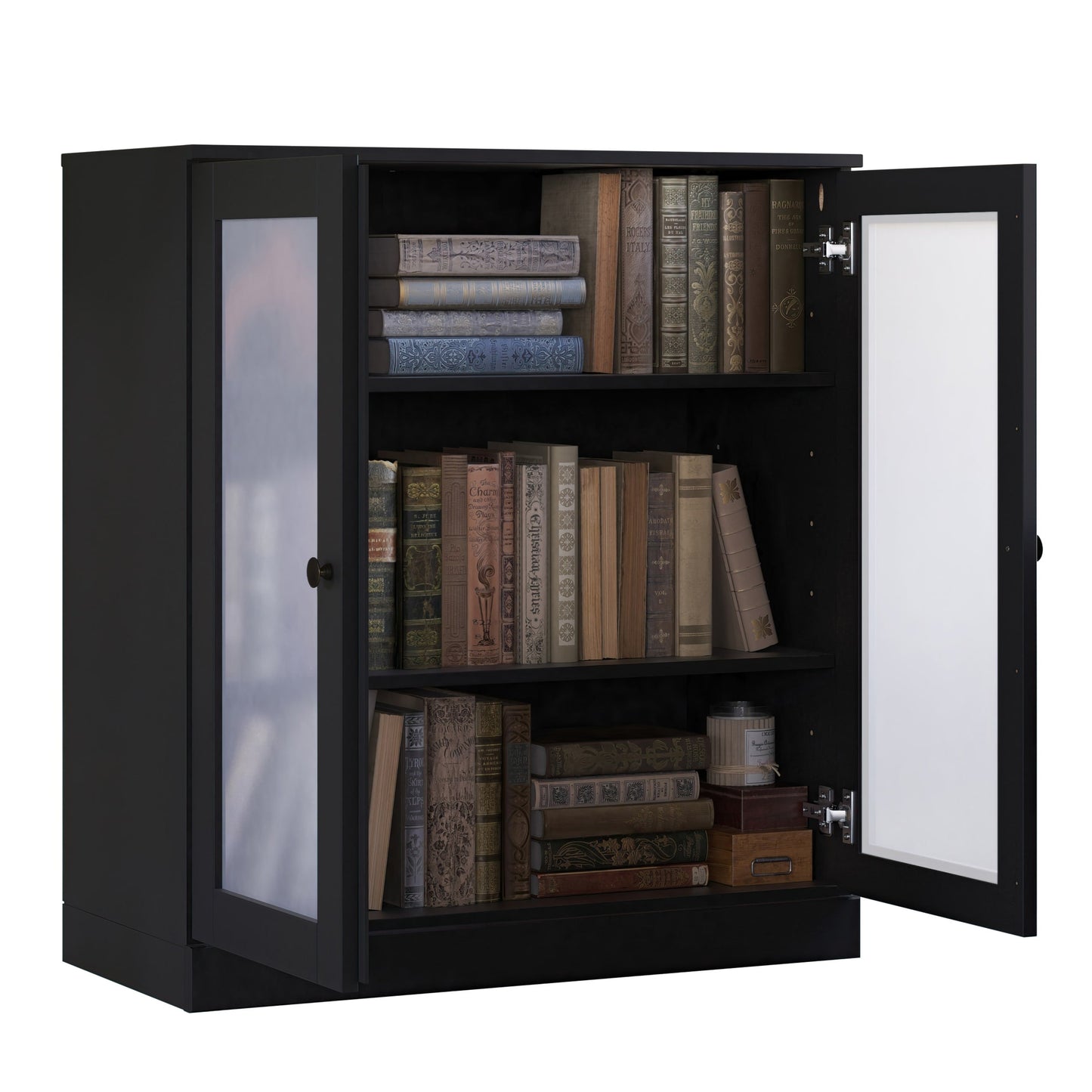 Bibliothèque 100 % bois massif à 3 étagères avec portes en option par Palace Imports