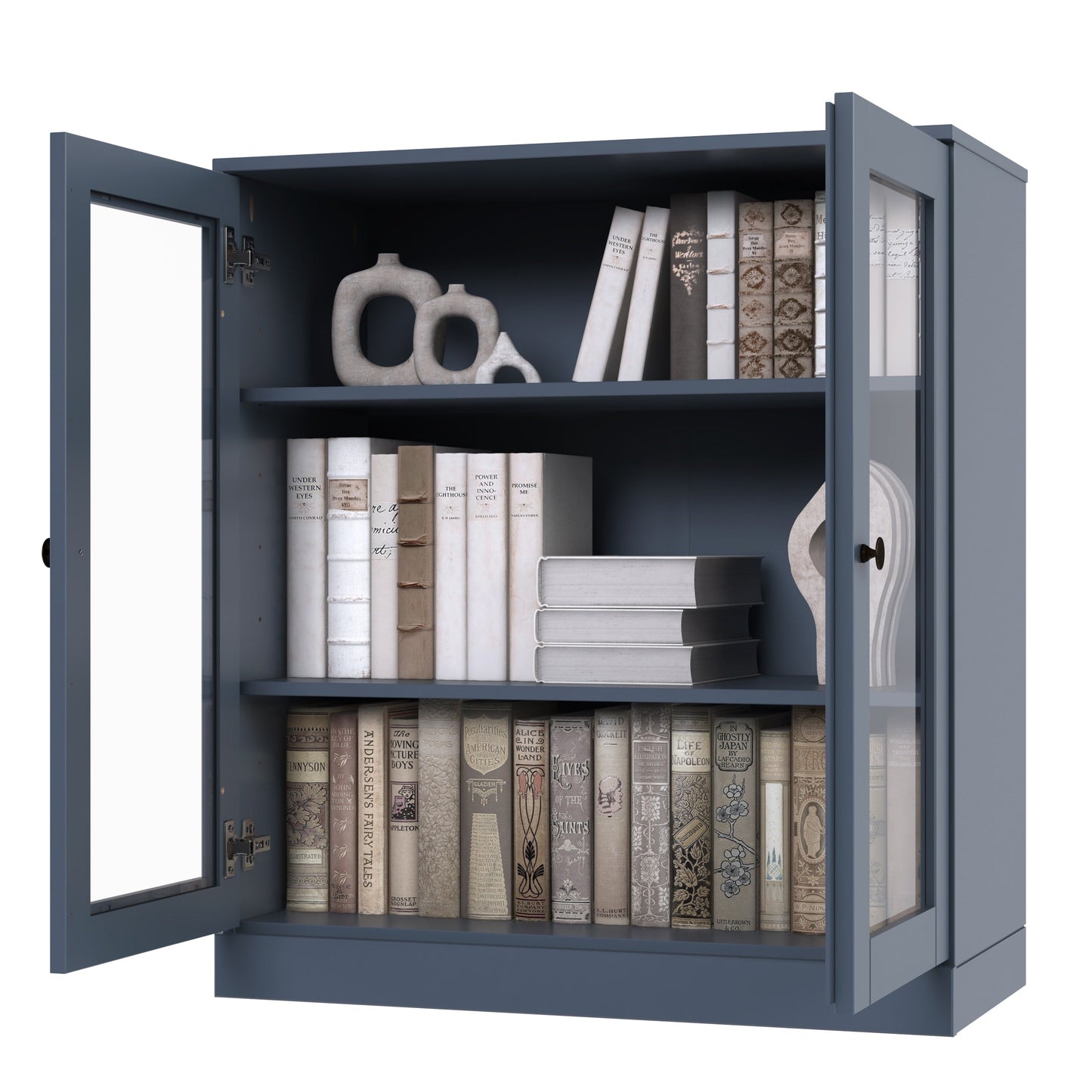 Bibliothèque 100 % bois massif à 3 étagères avec portes en option par Palace Imports