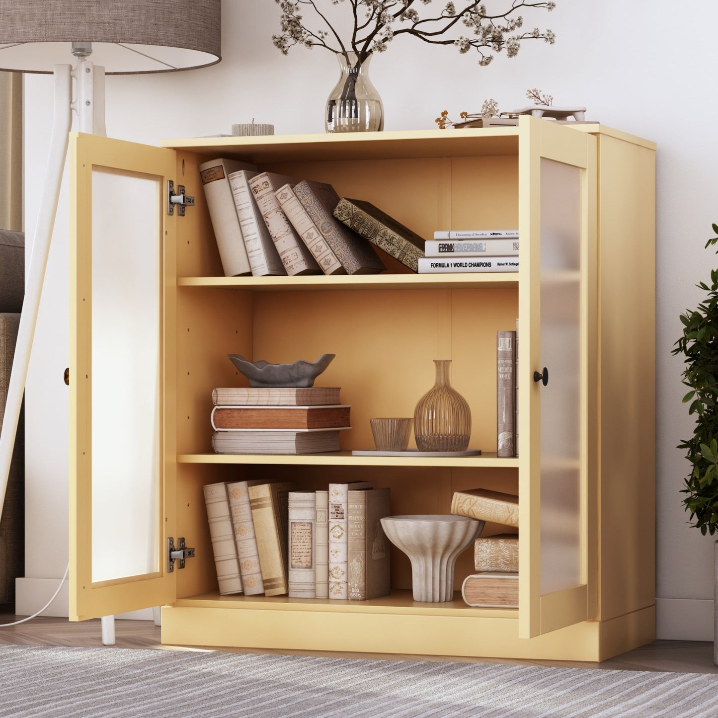 Bibliothèque 100 % bois massif à 3 étagères avec portes en option par Palace Imports
