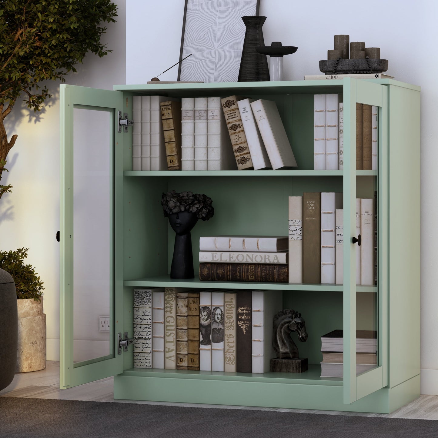 Bibliothèque 100 % bois massif à 3 étagères avec portes en option par Palace Imports