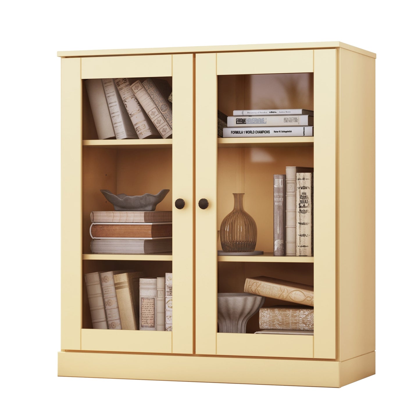 Bibliothèque 100 % bois massif à 3 étagères avec portes en option par Palace Imports