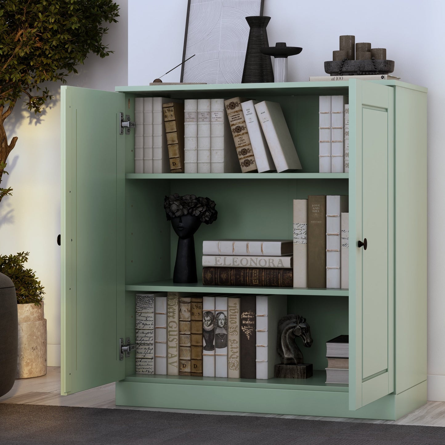 Bibliothèque 100 % bois massif à 3 étagères avec portes en option par Palace Imports