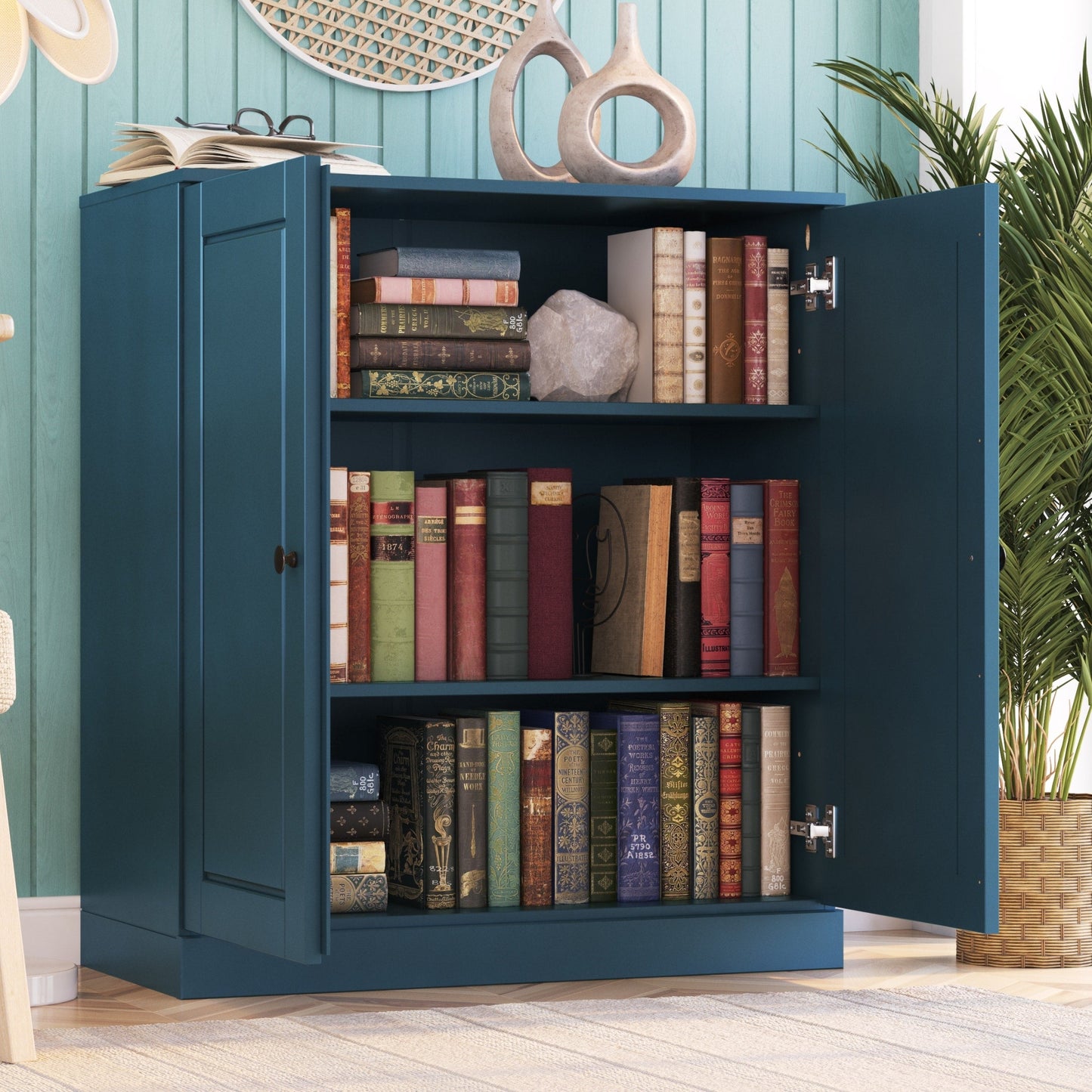 Bibliothèque 100 % bois massif à 3 étagères avec portes en option par Palace Imports