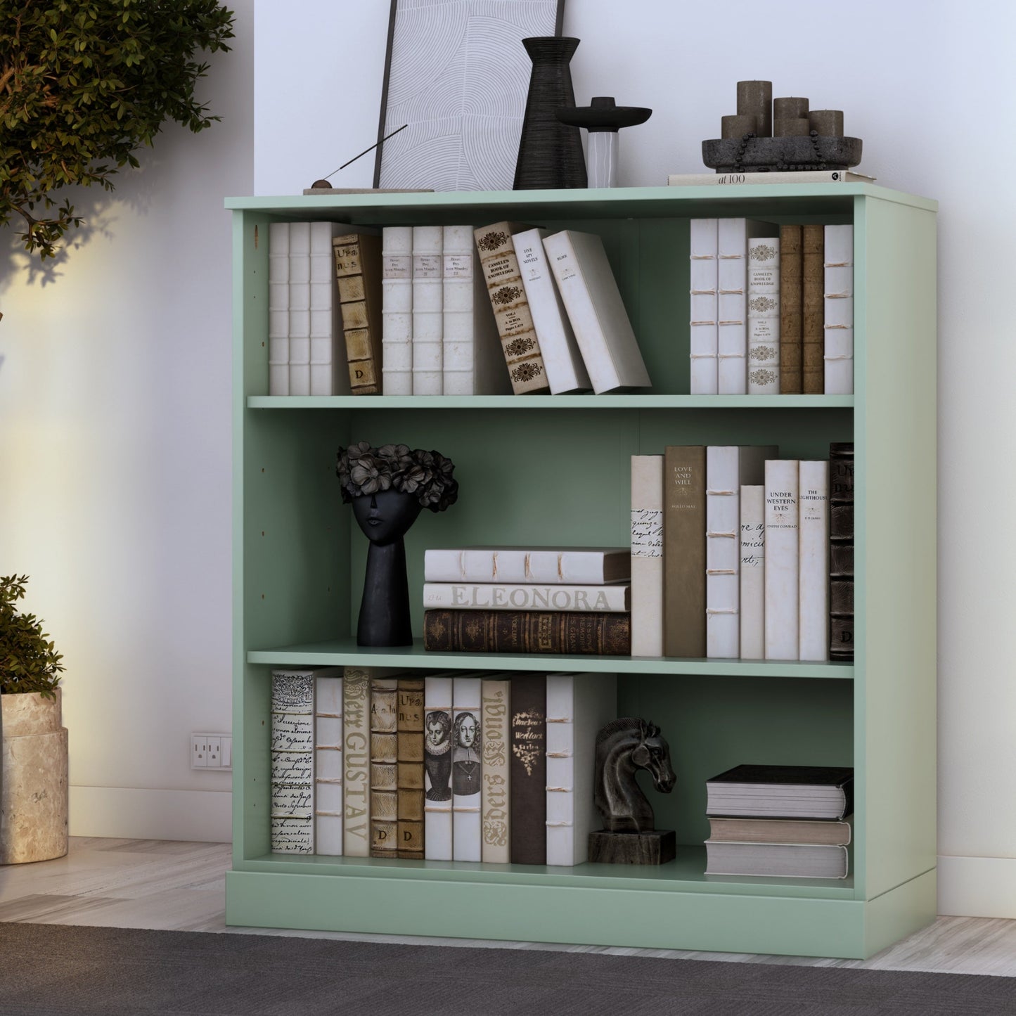 Bibliothèque 100 % bois massif à 3 étagères avec portes en option par Palace Imports