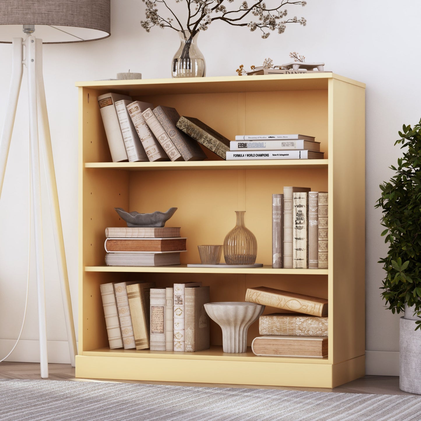 Bibliothèque 100 % bois massif à 3 étagères avec portes en option par Palace Imports