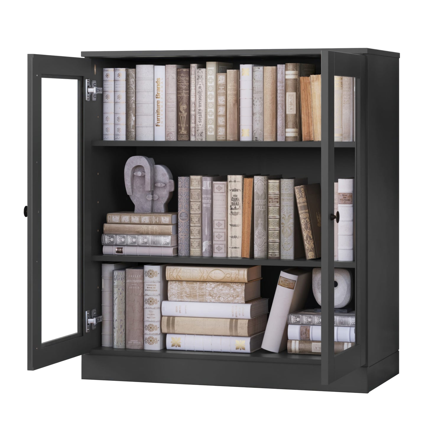 Bibliothèque 100 % bois massif à 3 étagères avec portes en option par Palace Imports