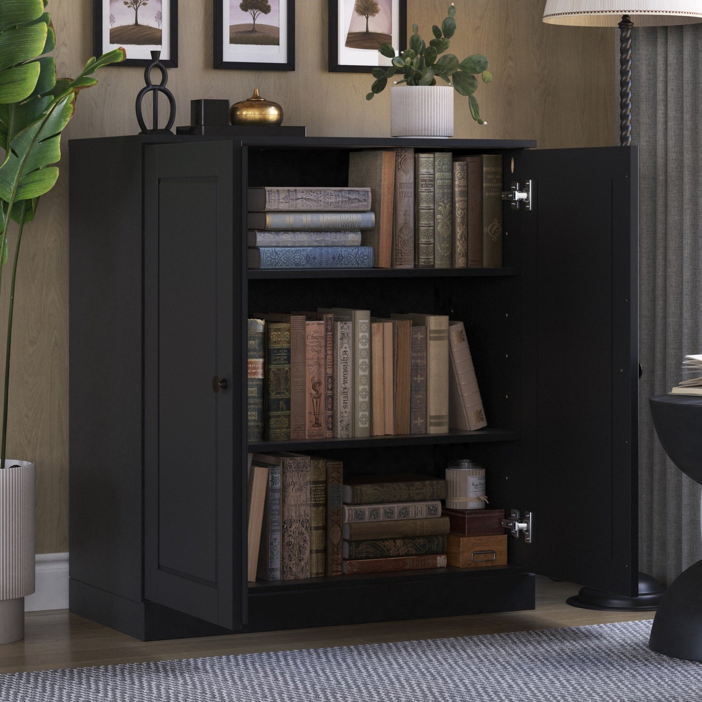 Bibliothèque 100 % bois massif à 3 étagères avec portes en option par Palace Imports