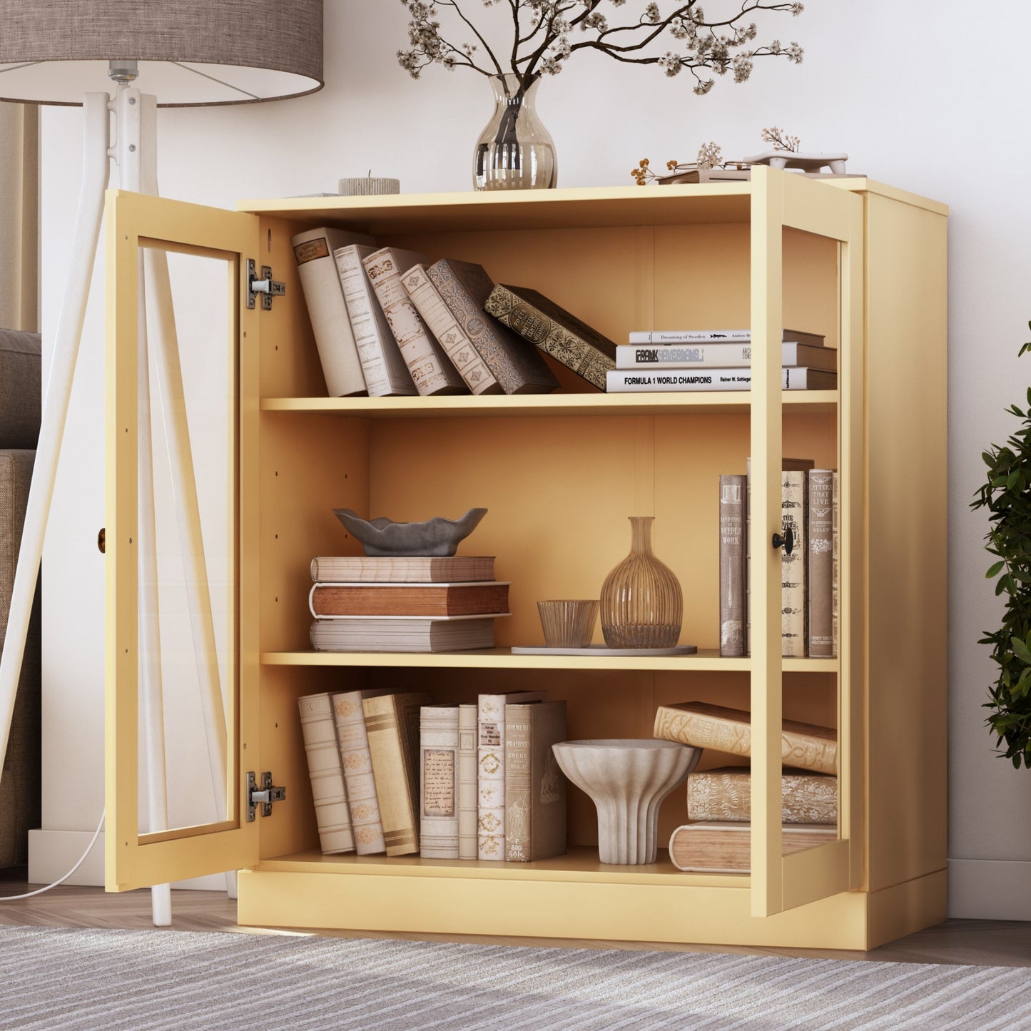 Bibliothèque 100 % bois massif à 3 étagères avec portes en option par Palace Imports