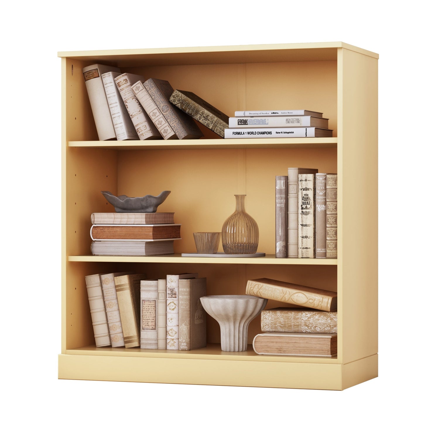 Bibliothèque 100 % bois massif à 3 étagères avec portes en option par Palace Imports