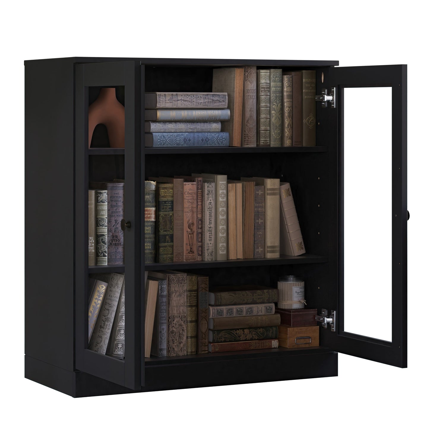 Bibliothèque 100 % bois massif à 3 étagères avec portes en option par Palace Imports