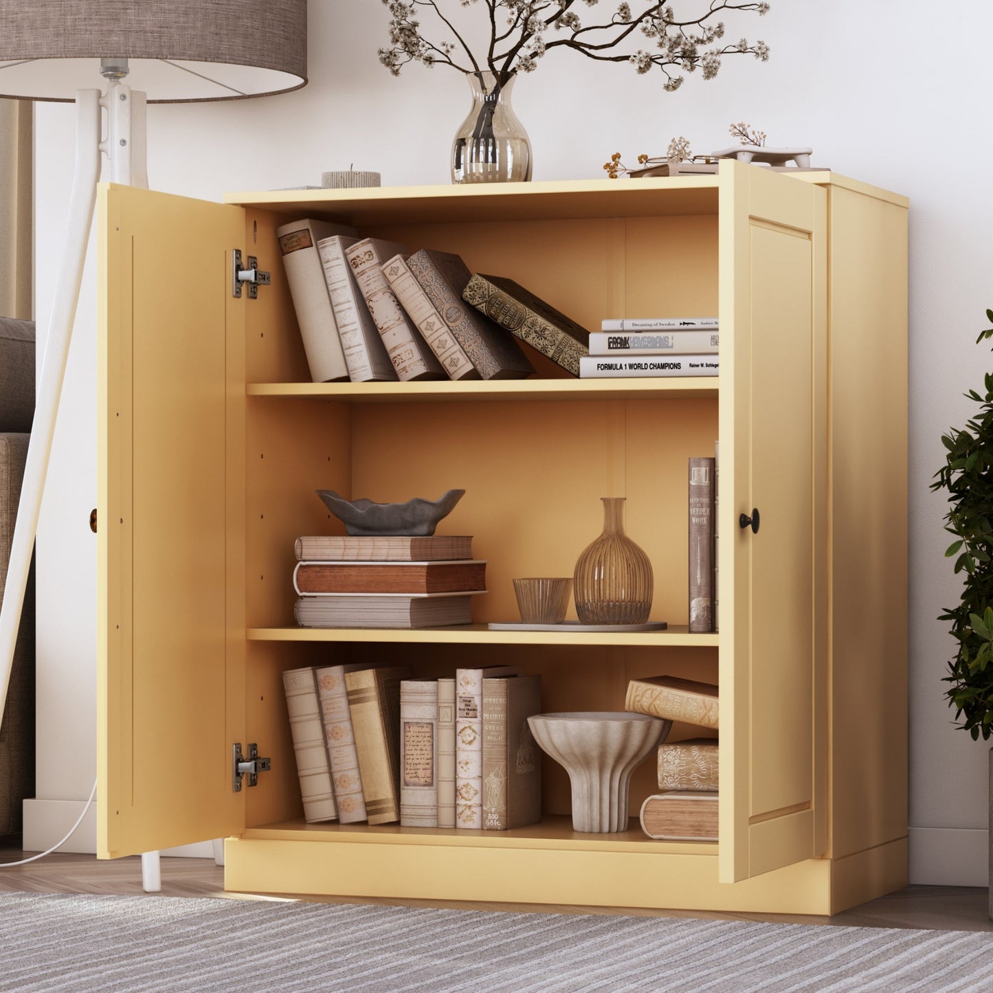 Bibliothèque 100 % bois massif à 3 étagères avec portes en option par Palace Imports