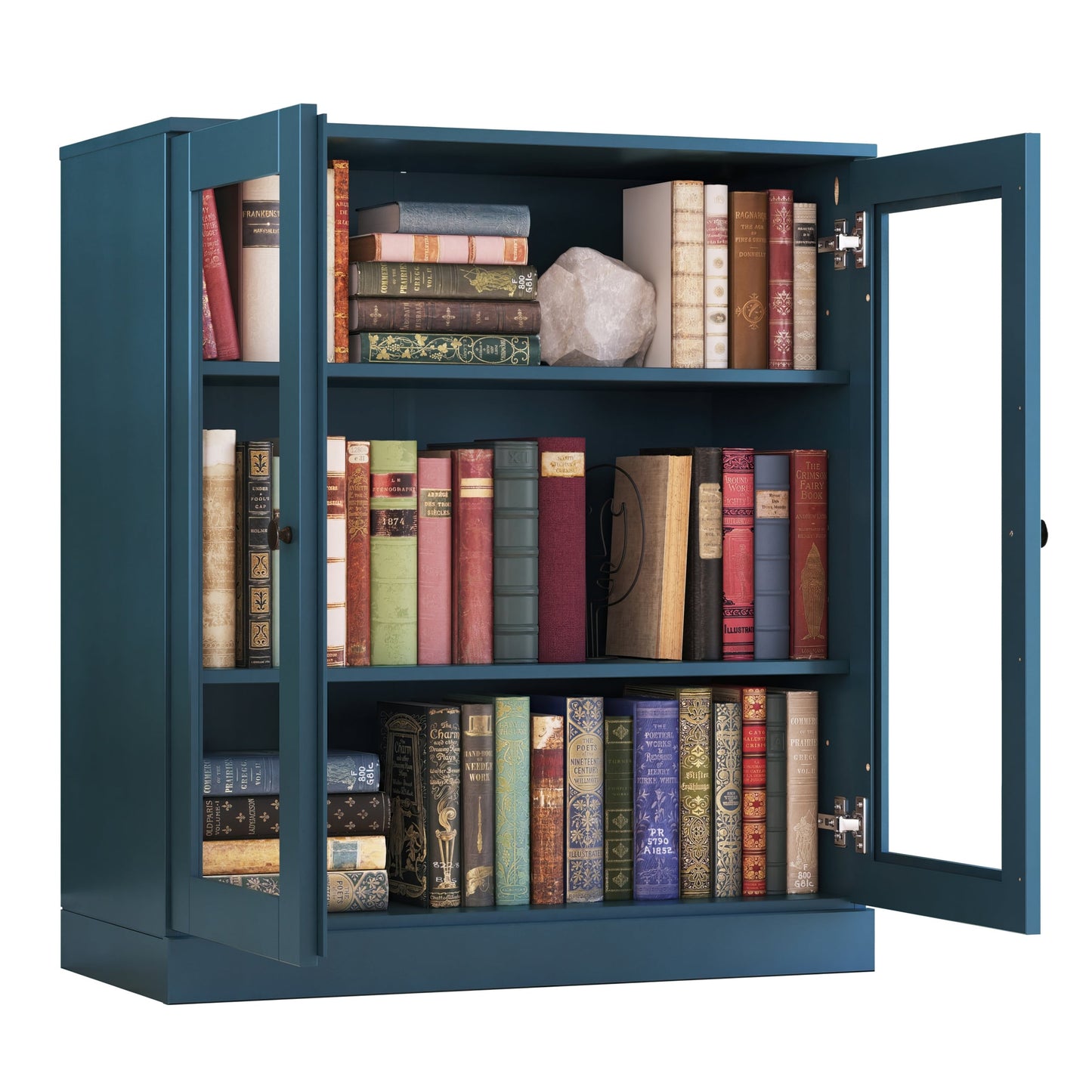 Bibliothèque 100 % bois massif à 3 étagères avec portes en option par Palace Imports