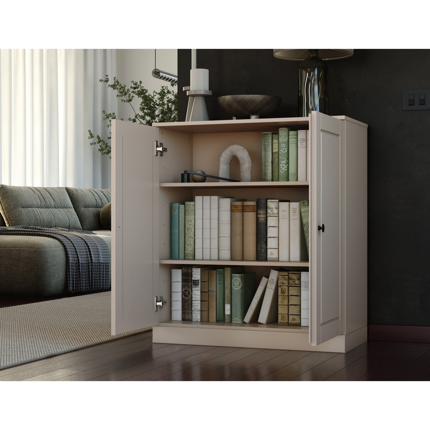Bibliothèque 100 % bois massif à 3 étagères avec portes en option par Palace Imports