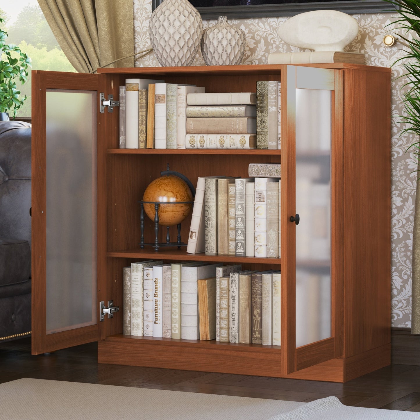 Bibliothèque 100 % bois massif à 3 étagères avec portes en option par Palace Imports