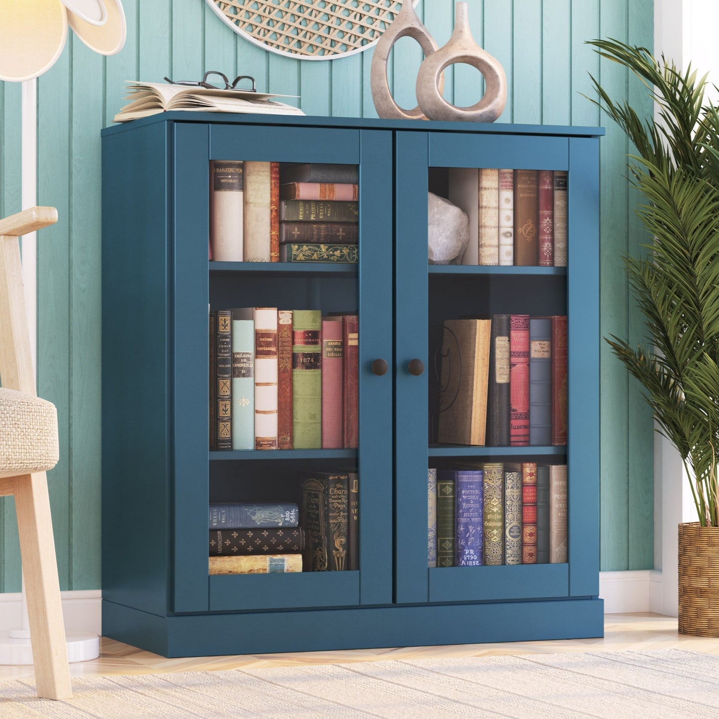 Bibliothèque 100 % bois massif à 3 étagères avec portes en option par Palace Imports