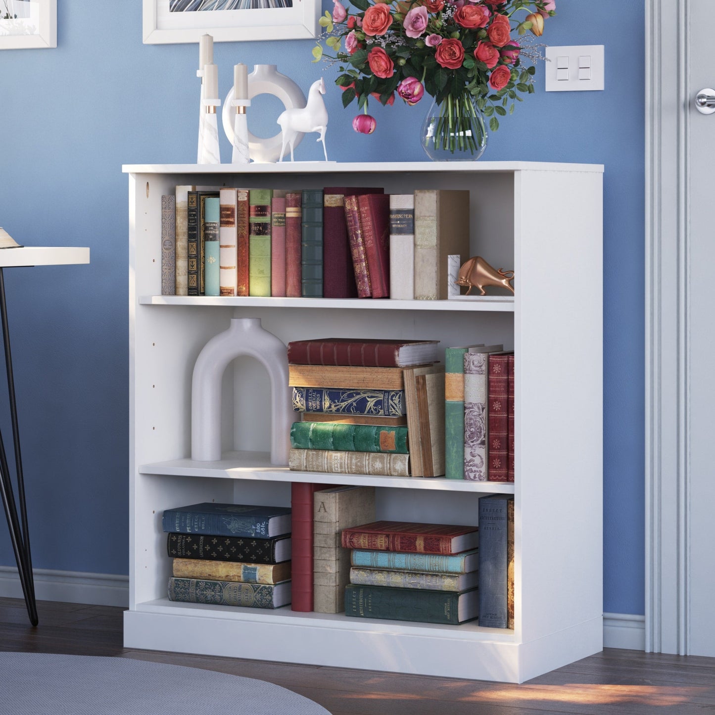 Bibliothèque 100 % bois massif à 3 étagères avec portes en option par Palace Imports