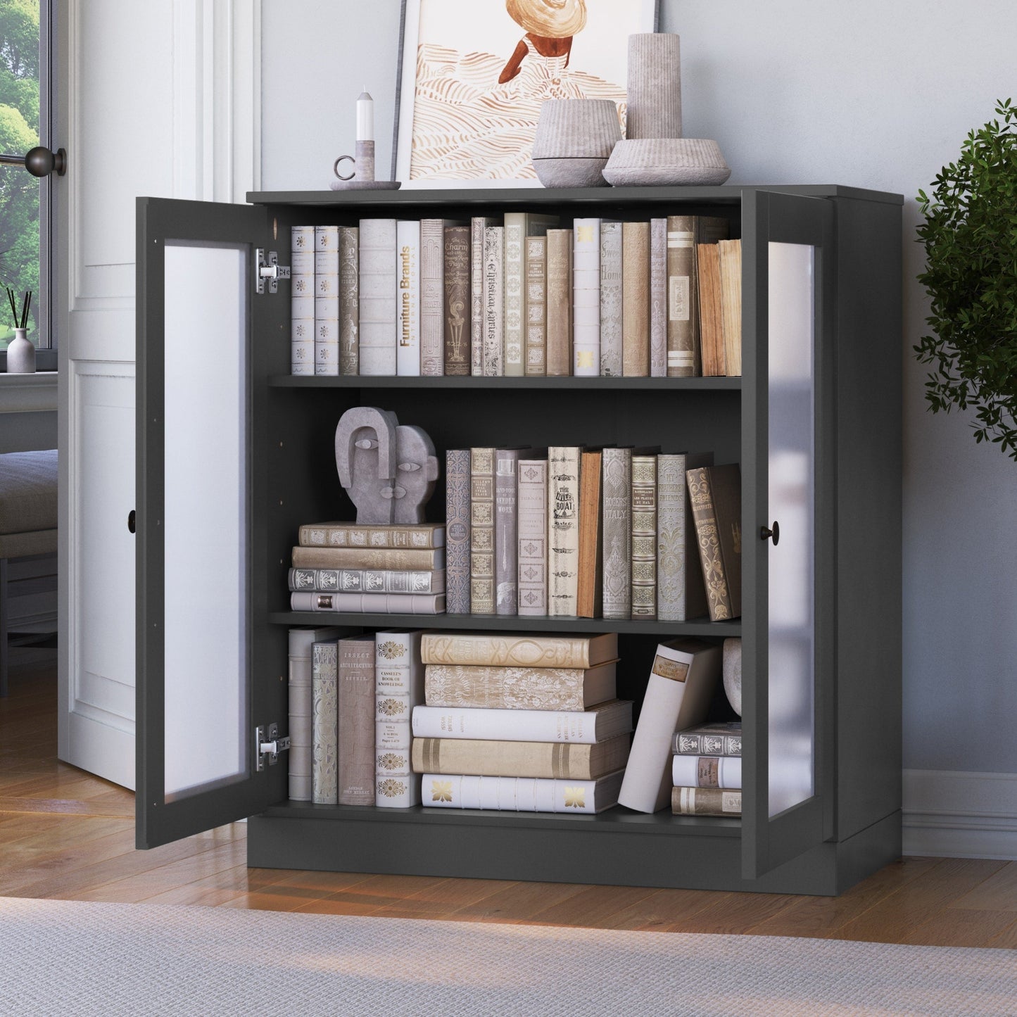 Bibliothèque 100 % bois massif à 3 étagères avec portes en option par Palace Imports