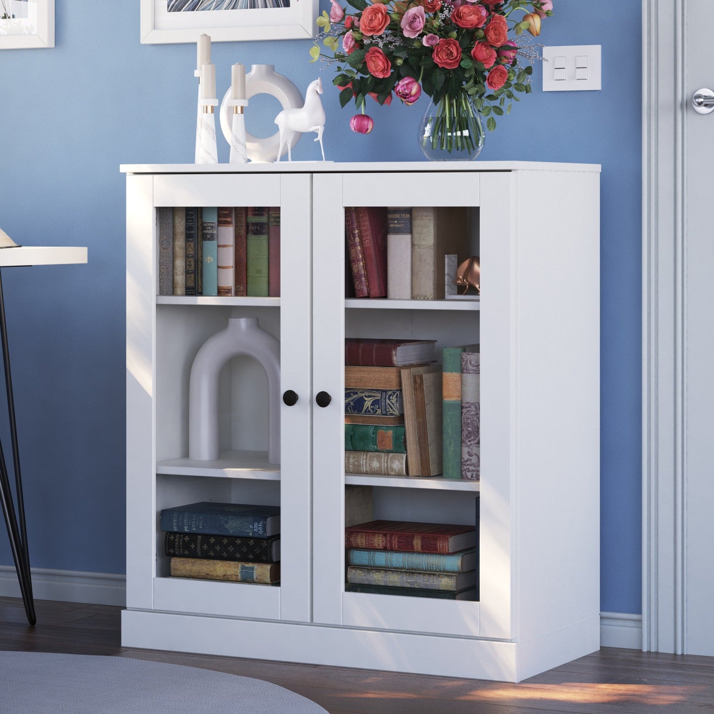 Bibliothèque 100 % bois massif à 3 étagères avec portes en option par Palace Imports