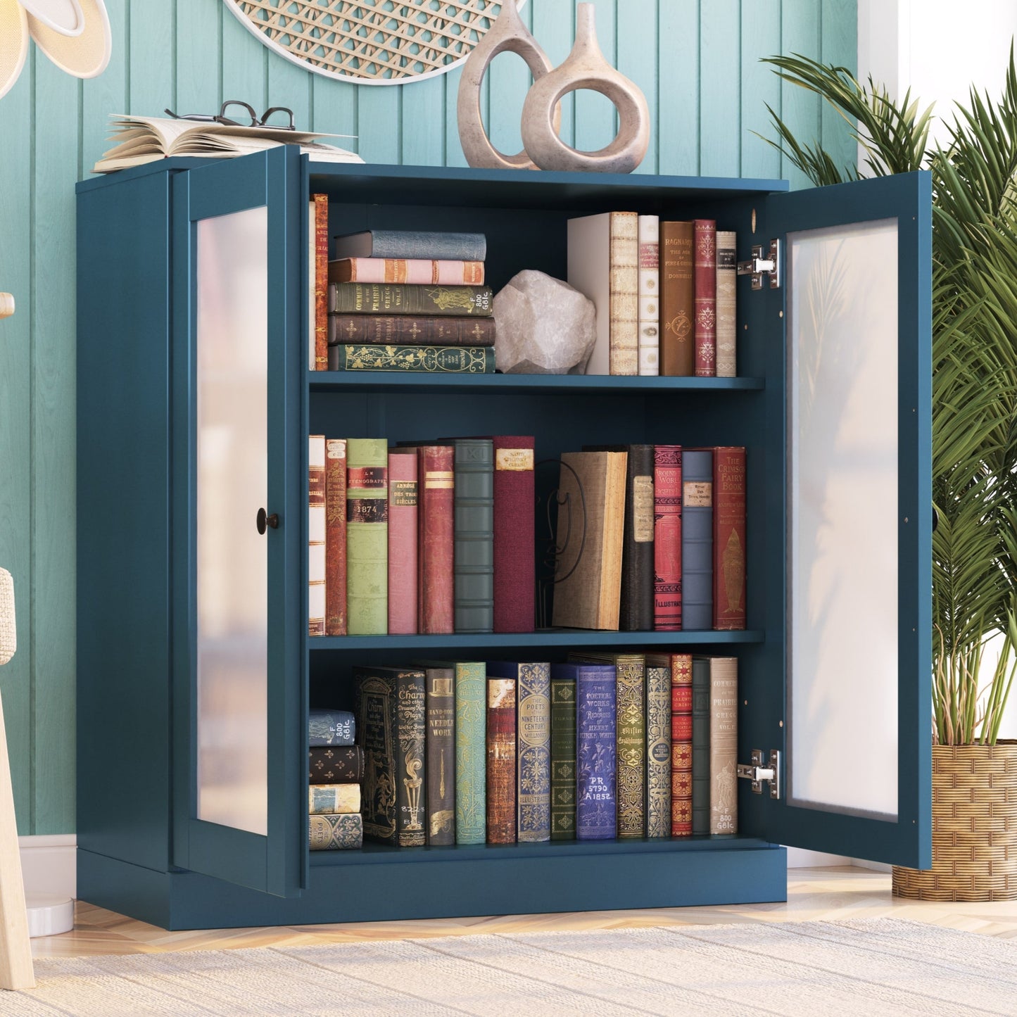 Bibliothèque 100 % bois massif à 3 étagères avec portes en option par Palace Imports