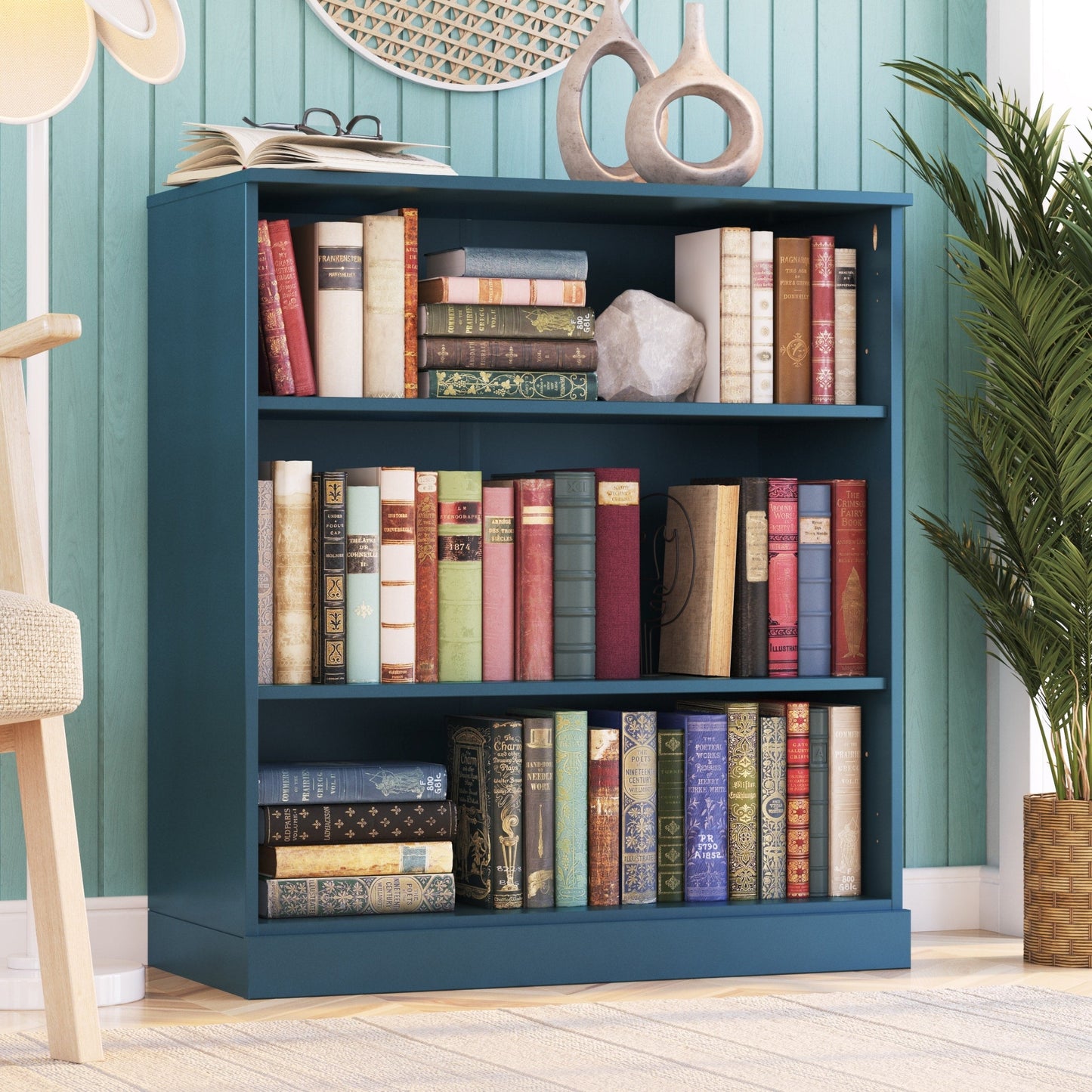 Bibliothèque 100 % bois massif à 3 étagères avec portes en option par Palace Imports