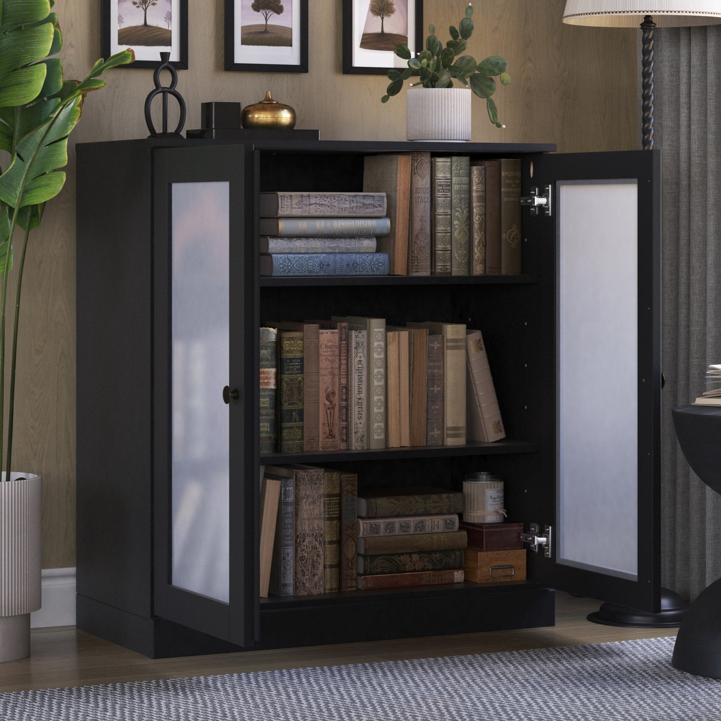 Bibliothèque 100 % bois massif à 3 étagères avec portes en option par Palace Imports