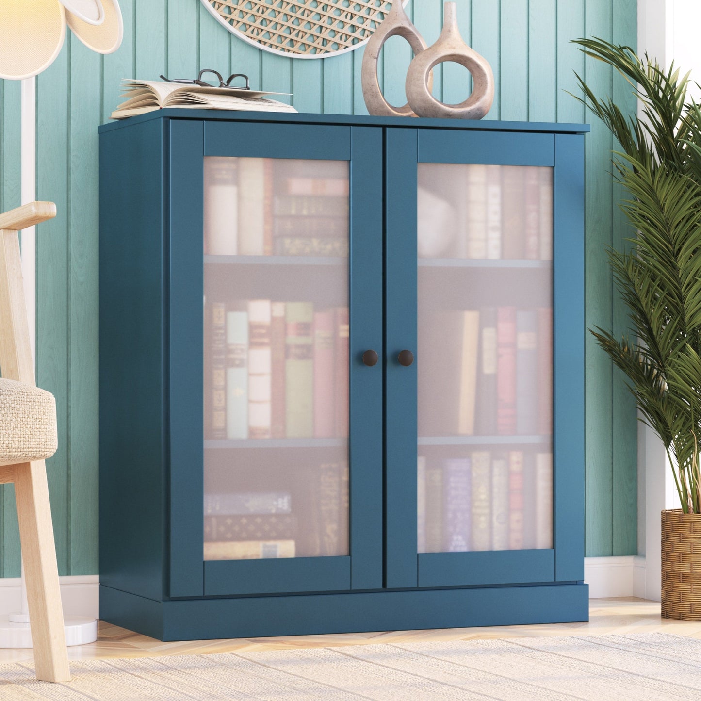 Bibliothèque 100 % bois massif à 3 étagères avec portes en option par Palace Imports