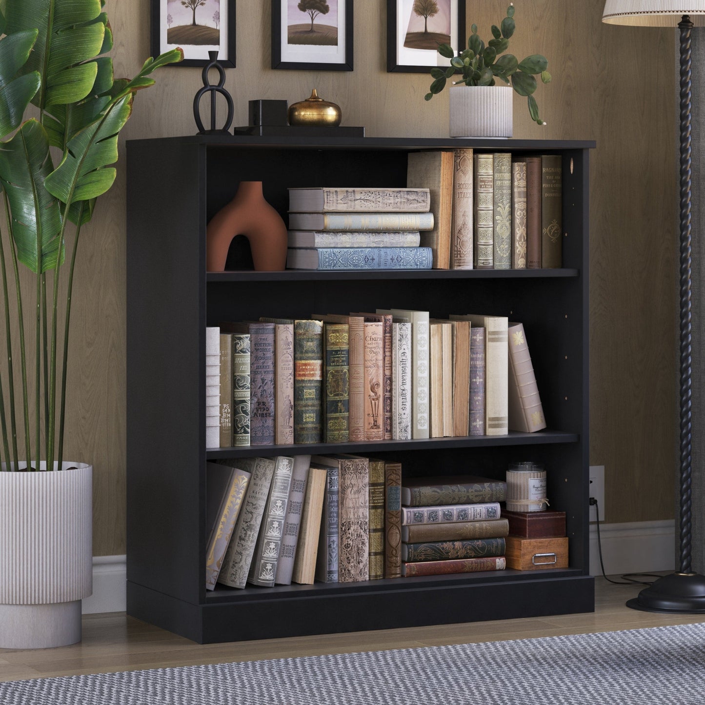 Bibliothèque 100 % bois massif à 3 étagères avec portes en option par Palace Imports