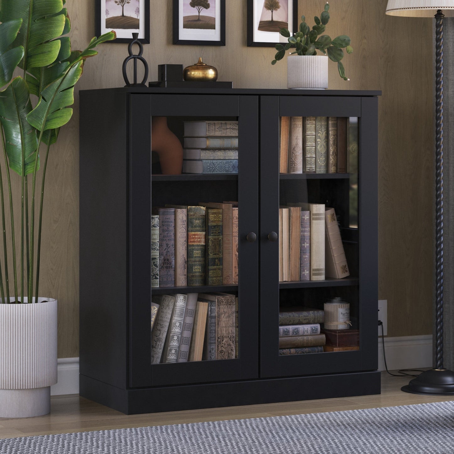 Bibliothèque 100 % bois massif à 3 étagères avec portes en option par Palace Imports