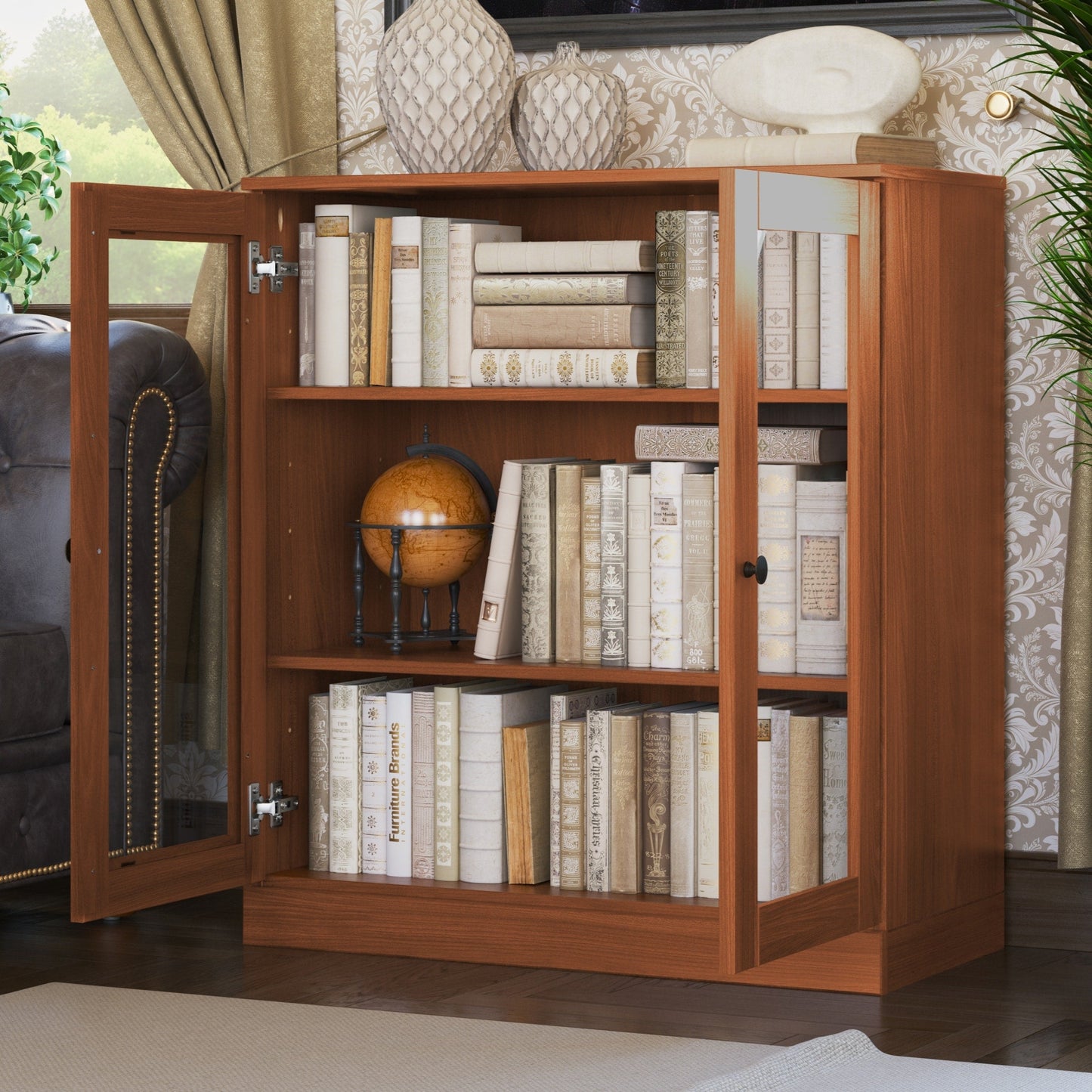 Bibliothèque 100 % bois massif à 3 étagères avec portes en option par Palace Imports