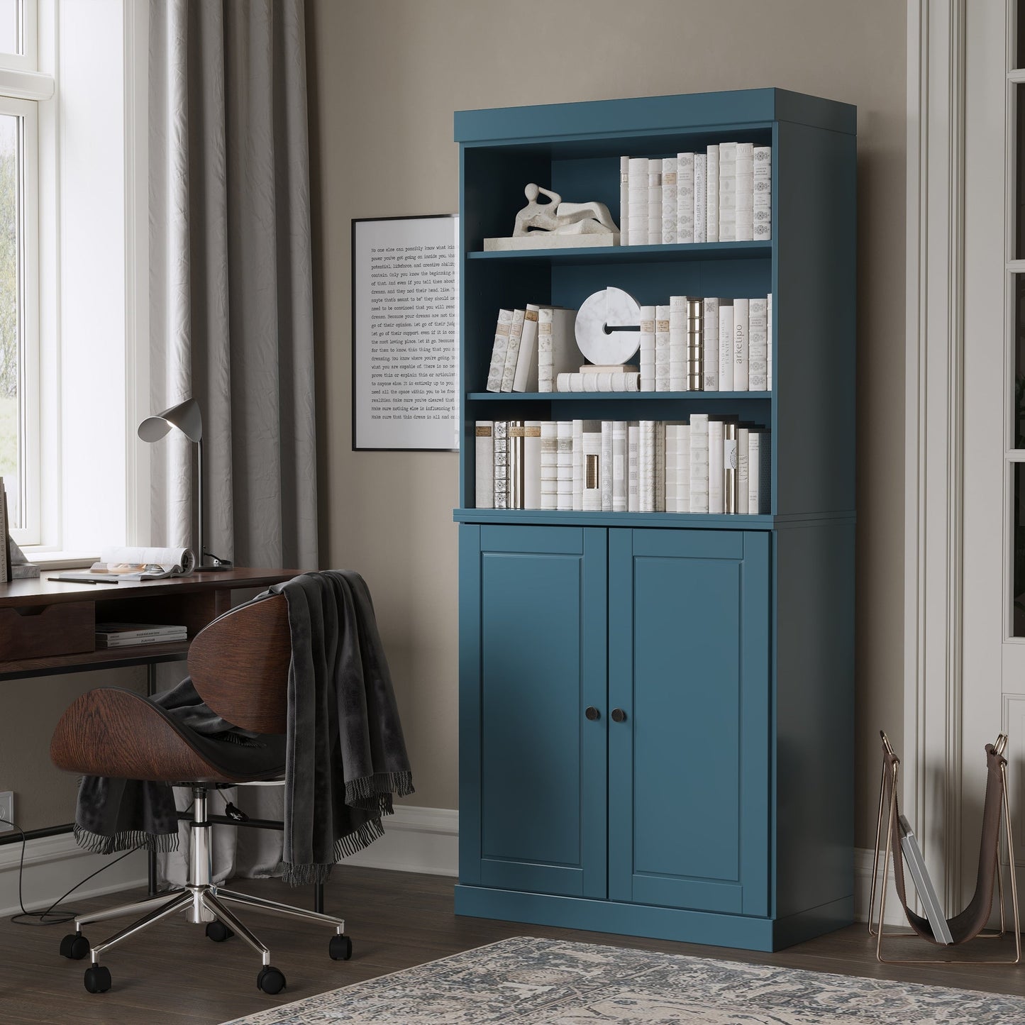 Bibliothèque 100 % bois massif à 6 étagères avec portes en option par Palace Imports