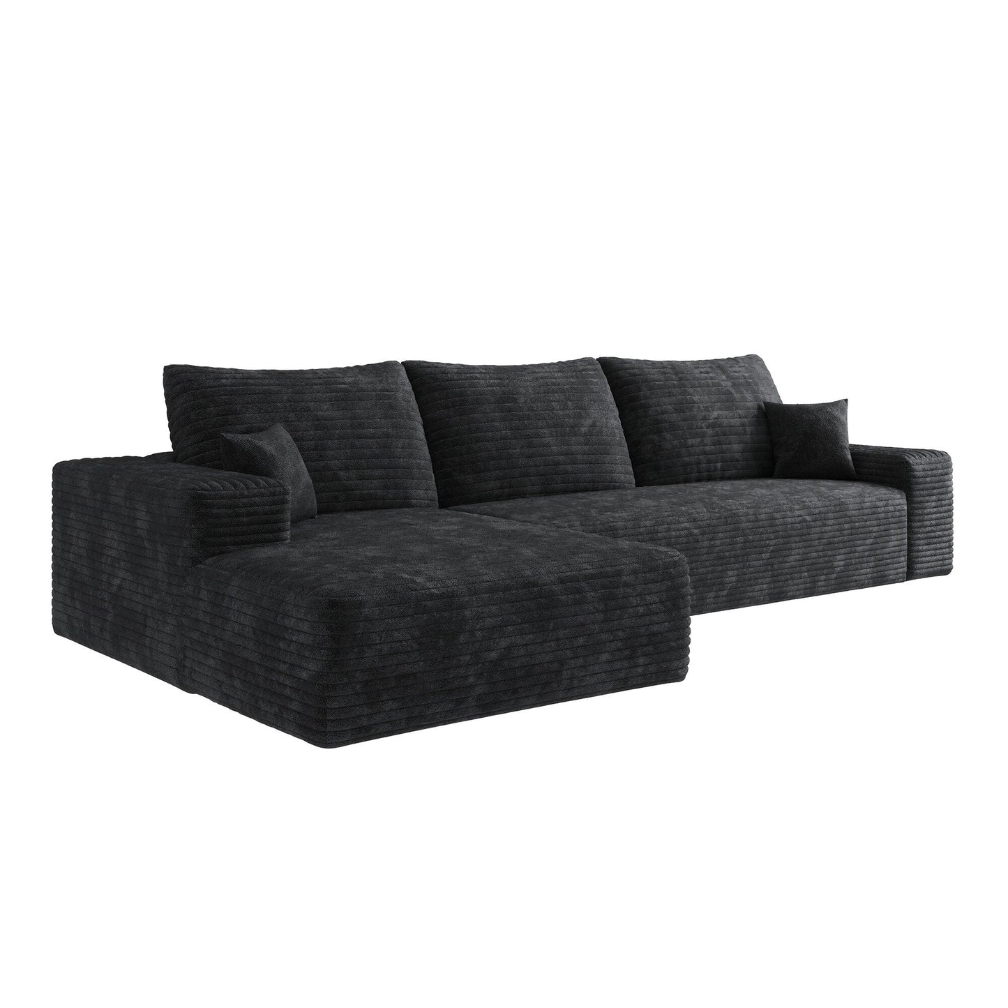 Canapé sectionnel modulaire en velours côtelé de 107 pouces avec méridienne et assise profonde pour salon et chambre à coucher
