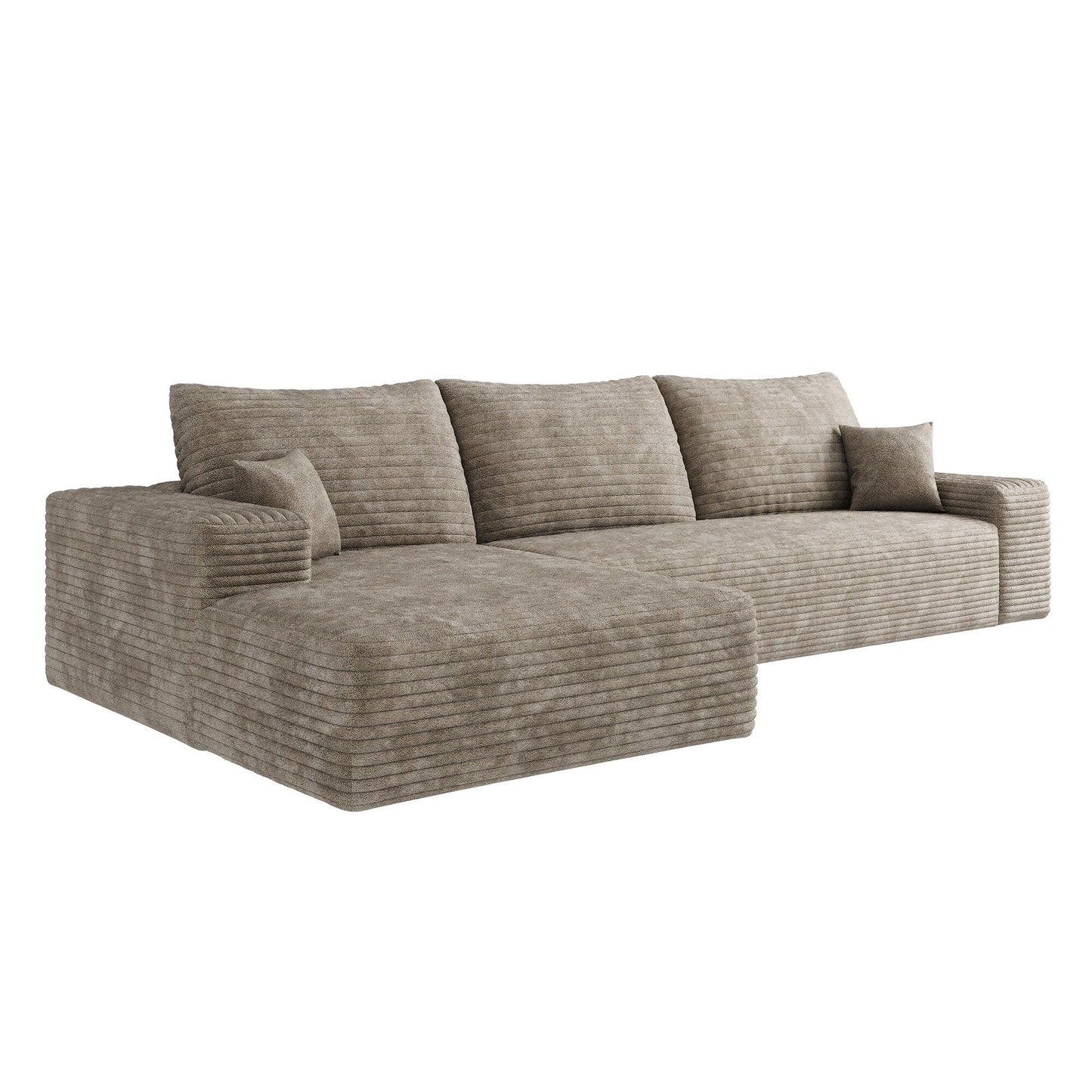 Canapé sectionnel modulaire en velours côtelé de 107 pouces avec méridienne et assise profonde pour salon et chambre à coucher