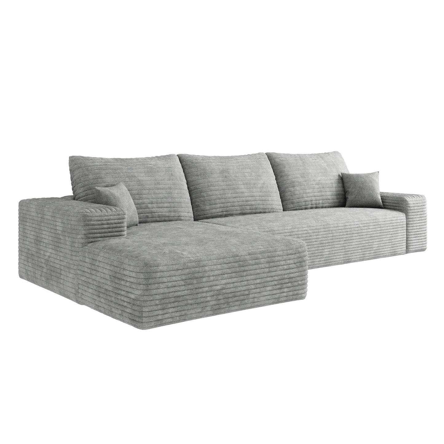 Canapé sectionnel modulaire en velours côtelé de 107 pouces avec méridienne et assise profonde pour salon et chambre à coucher