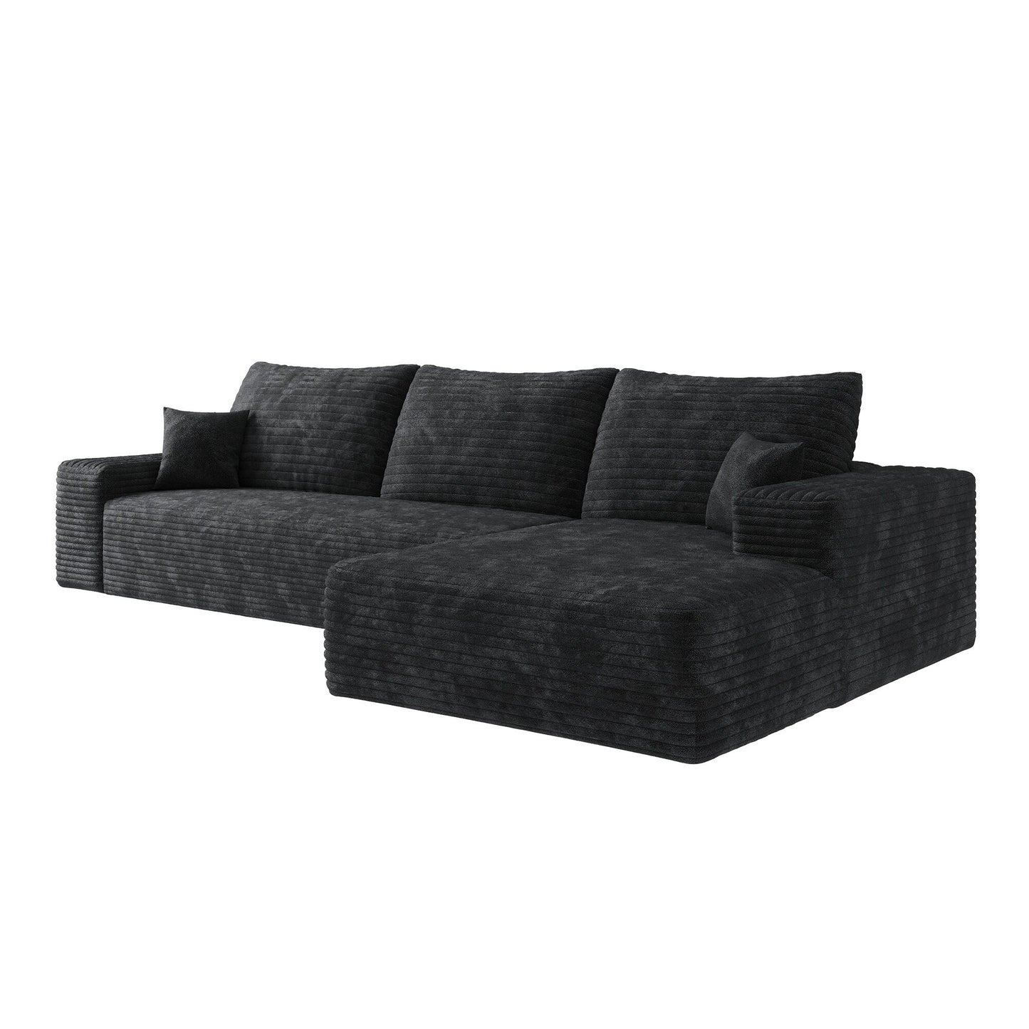 Canapé sectionnel modulaire en velours côtelé de 107 pouces avec méridienne et assise profonde pour salon et chambre à coucher