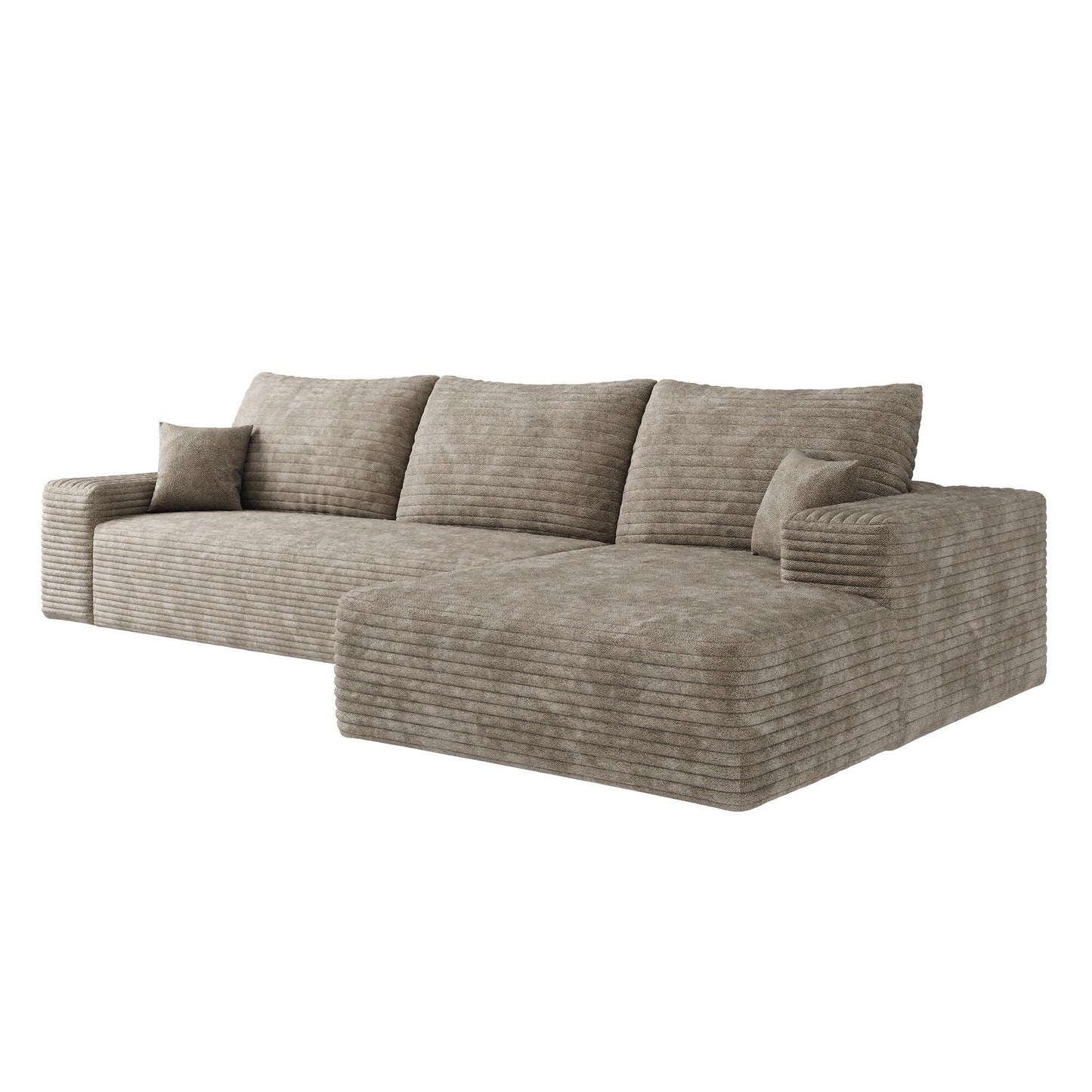 Canapé sectionnel modulaire en velours côtelé de 107 pouces avec méridienne et assise profonde pour salon et chambre à coucher