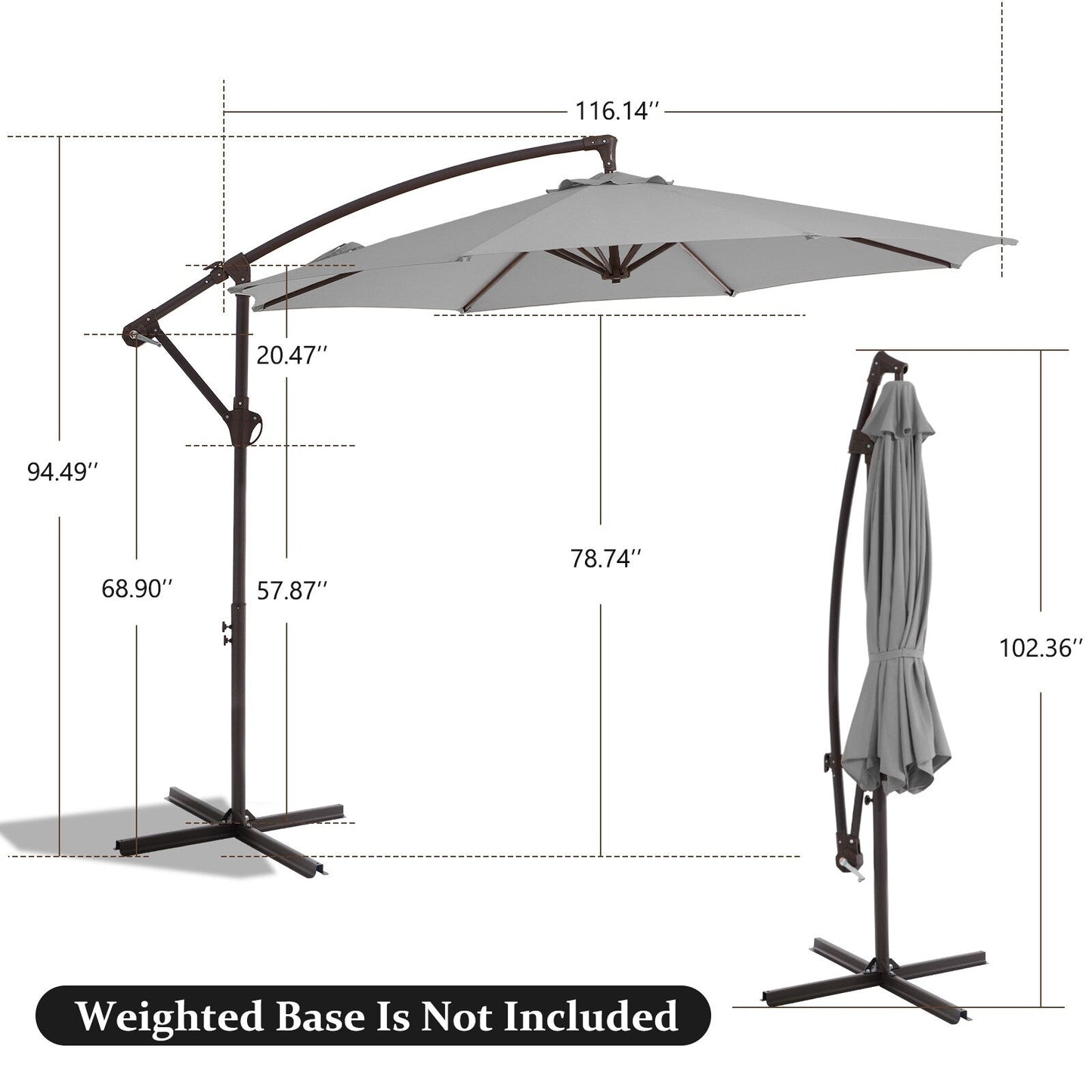 Parasol déporté suspendu à manivelle en acier de 10 pieds