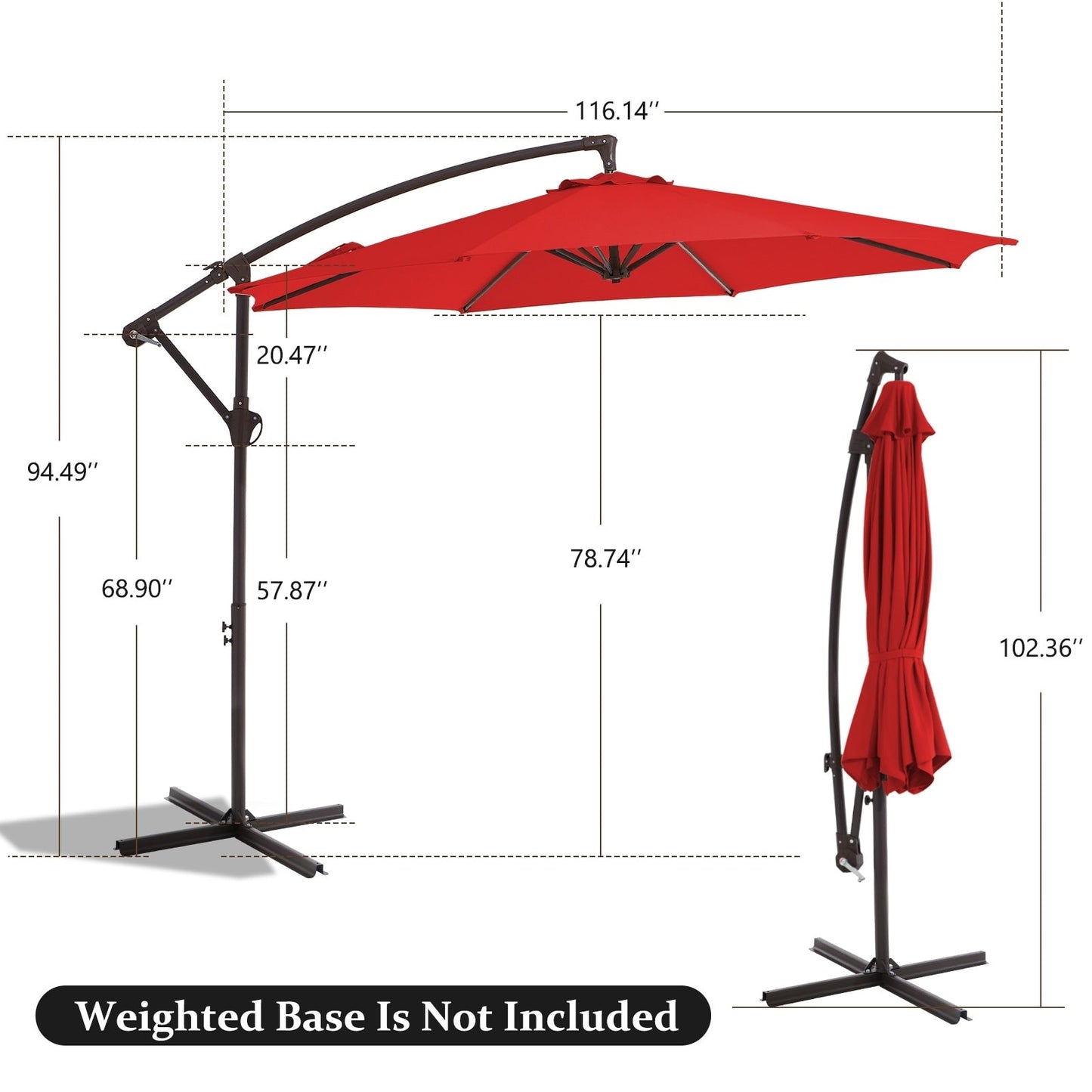 Parasol déporté suspendu à manivelle en acier de 10 pieds