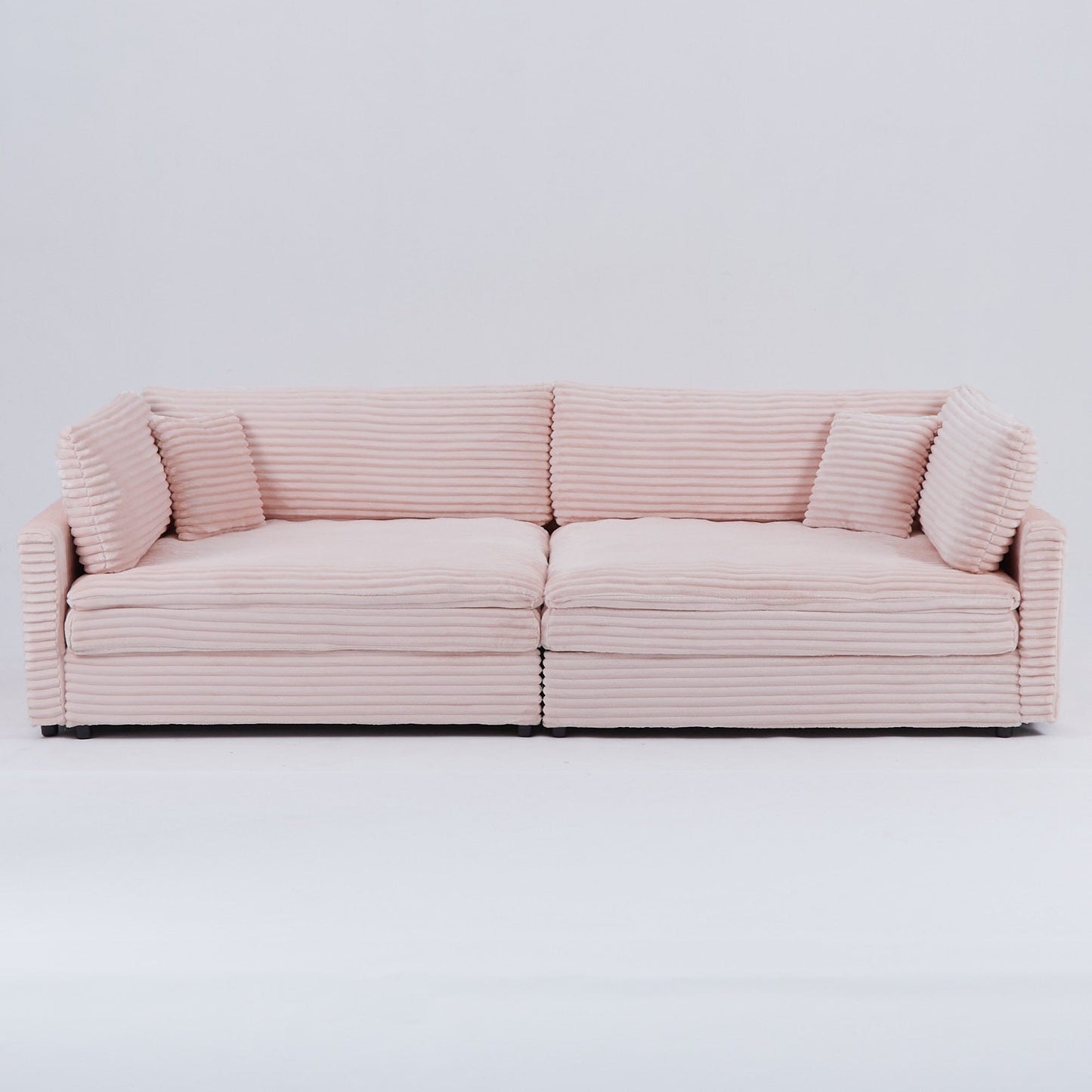 Canapé en velours côtelé noir de 112 pouces : deux coussins décoratifs, quatre dossiers, ouvrant un nouveau style pour l'espace décontracté du salon